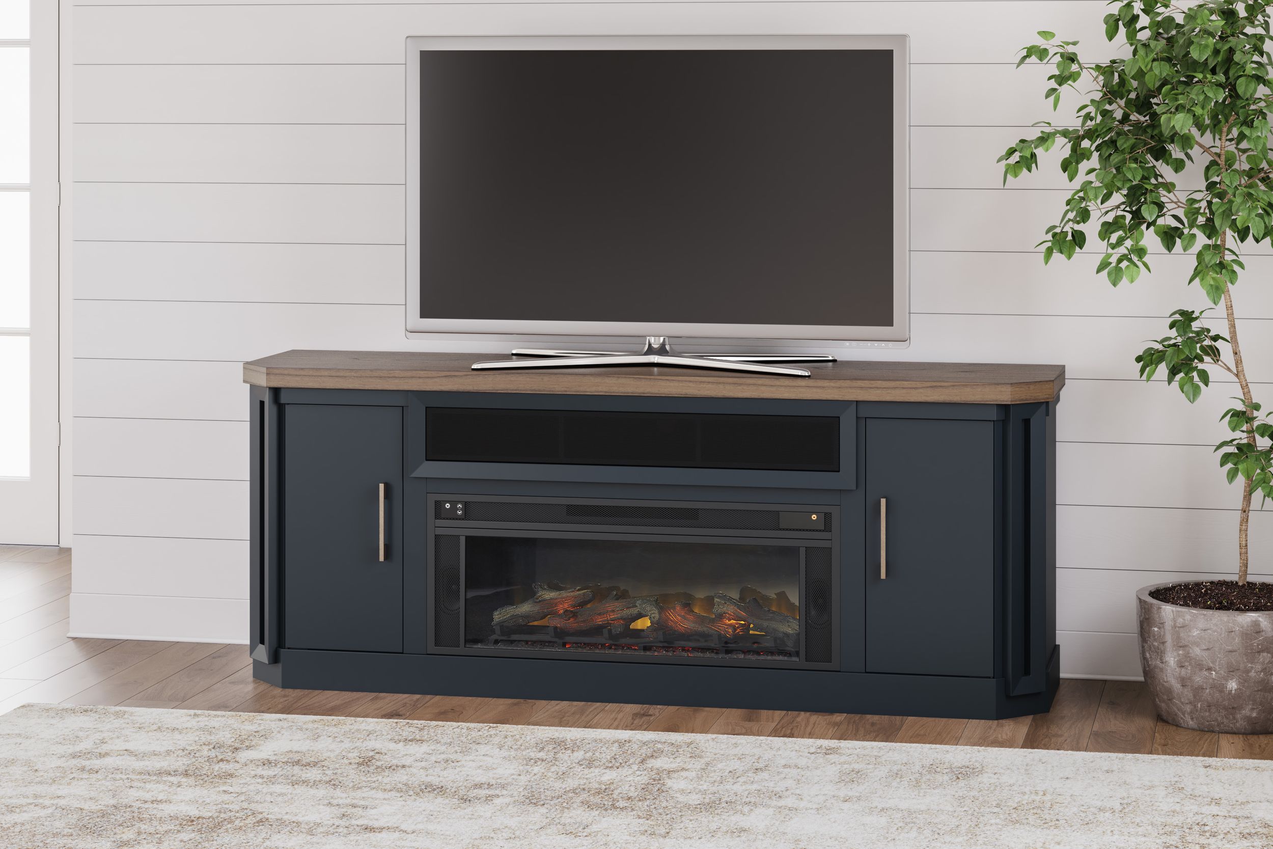 Landocken 83" TV Stand with Electric Fireplace - Gray & Black