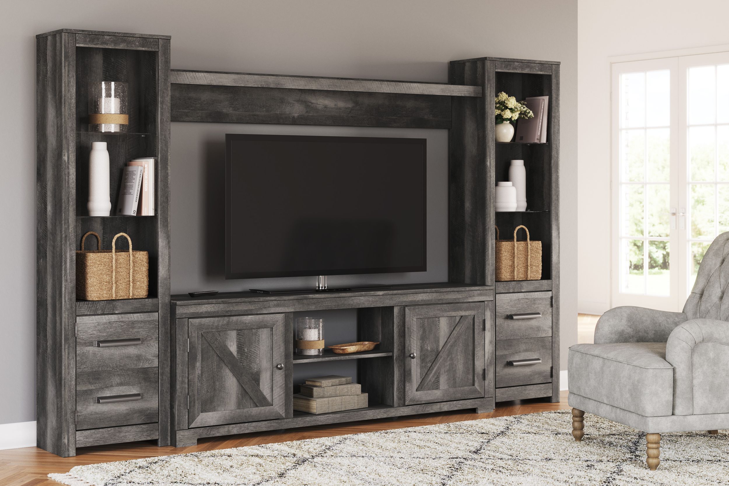 Wynnlow 4-Piece Modern Farmhouse Entertainment Wall - Gray