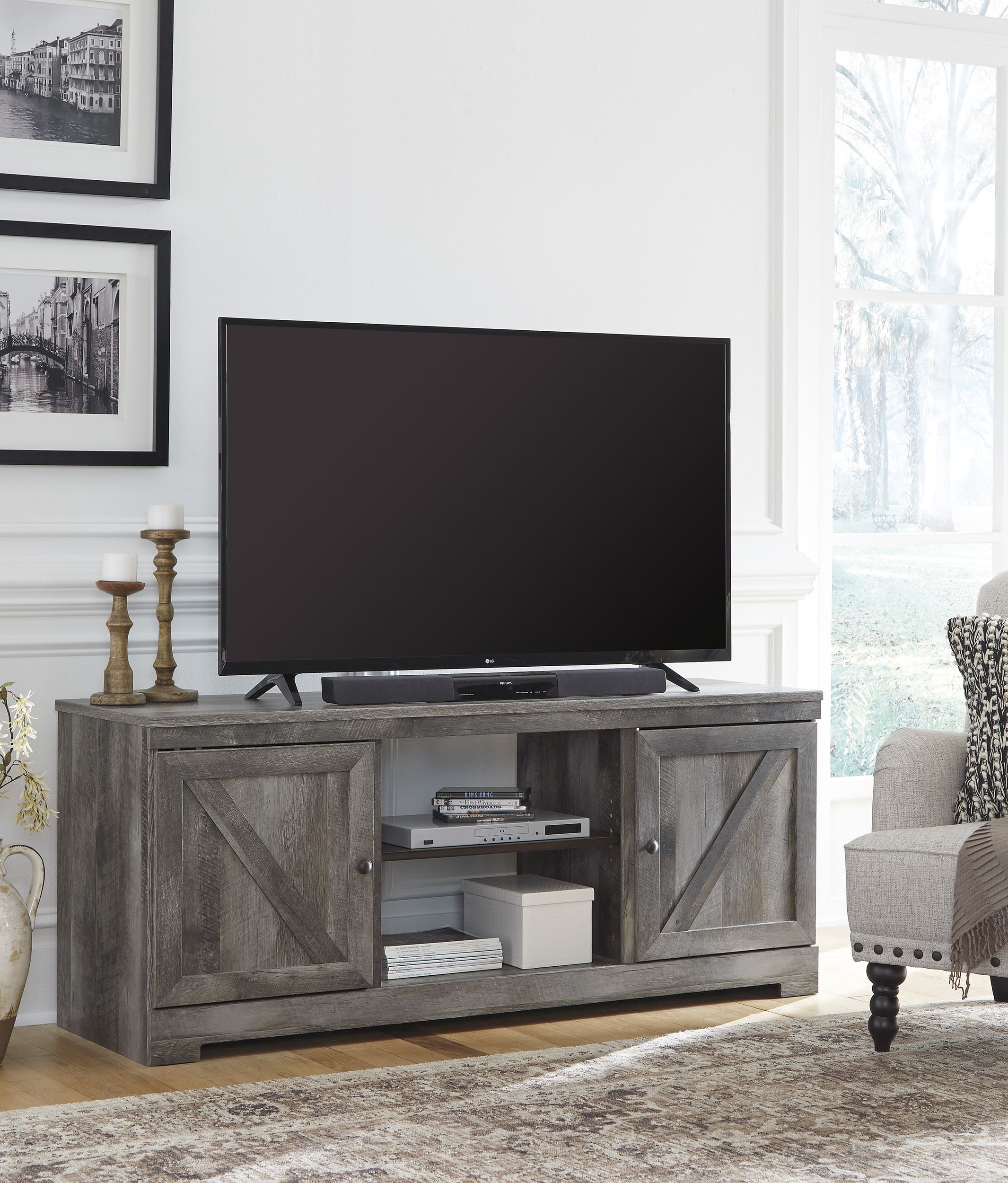 Wynnlow 63" Modern Farmhouse TV Stand - Weathered Gray