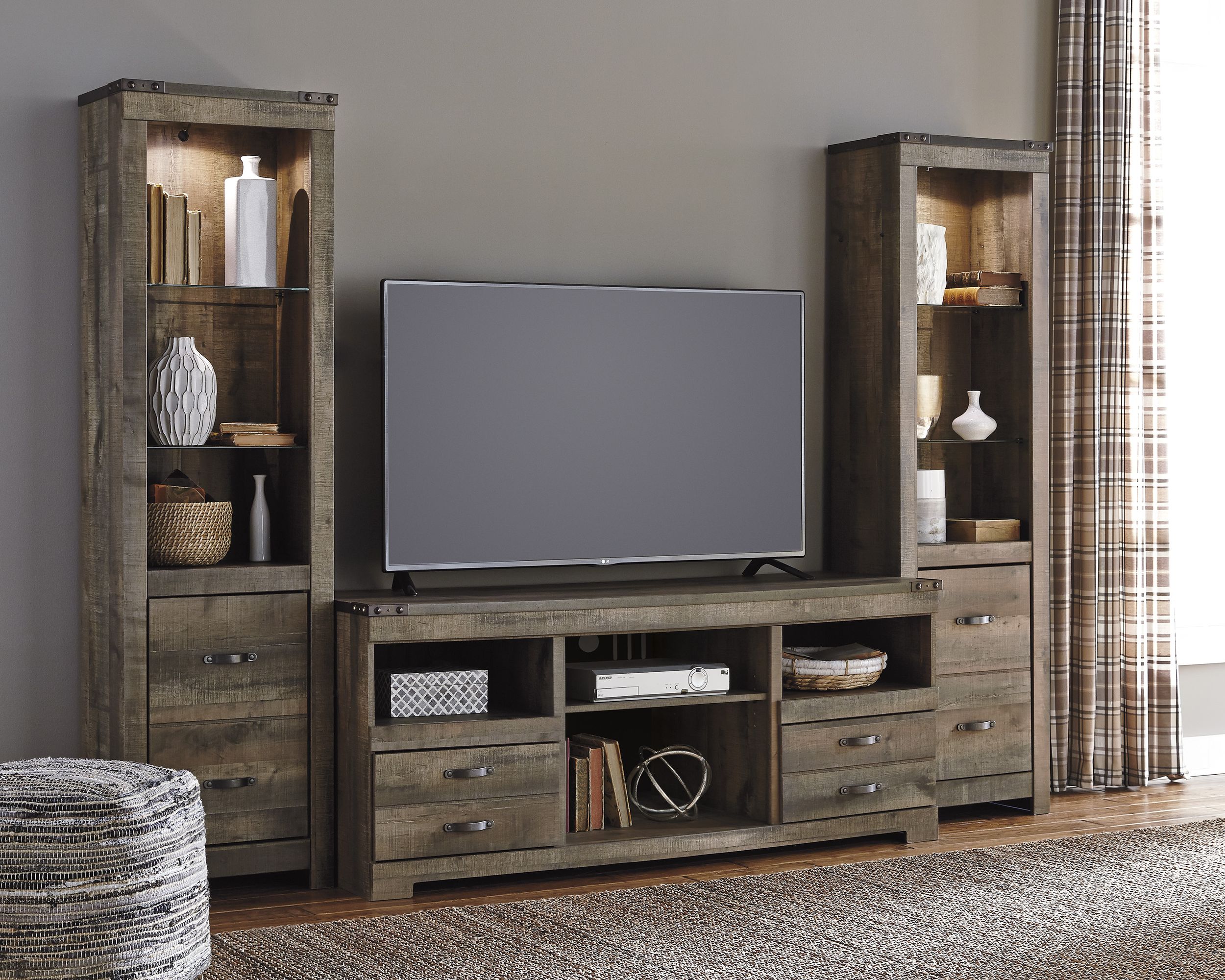 Trinell 3-Piece Rustic Fireplace Entertainment Center - Brown