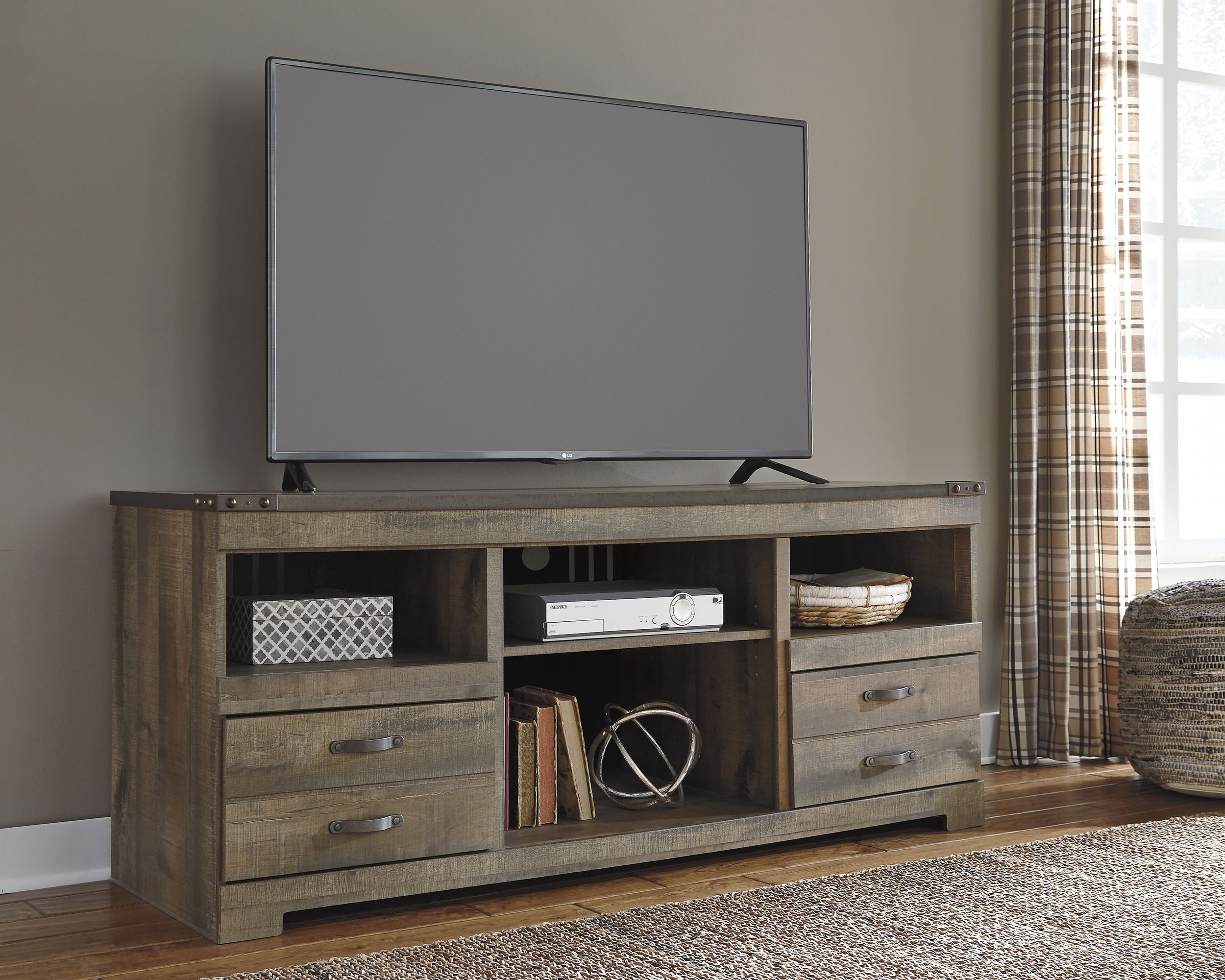 Trinell 63" Rustic Industrial TV Stand with Drawers - Brown