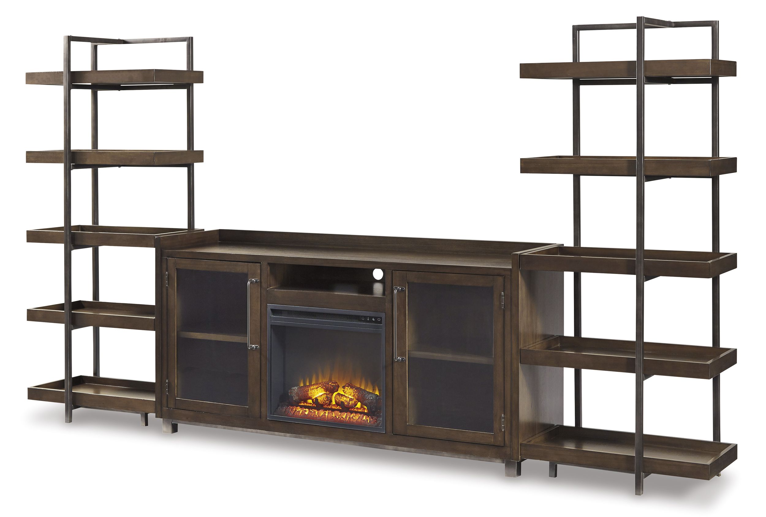 Starmore 3-Piece Fireplace Wall Unit - Brown & Gunmetal