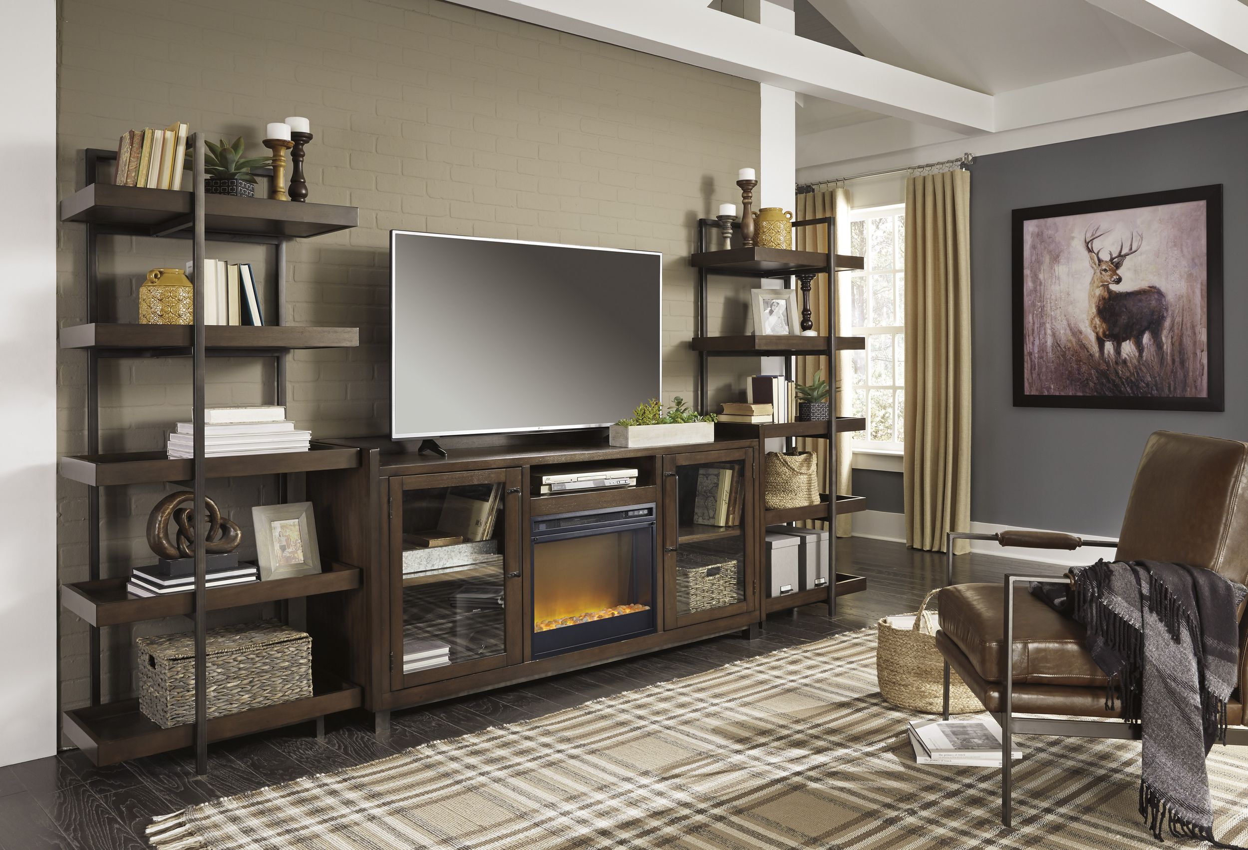 Starmore 3-Piece Fireplace Wall Unit - Brown & Gunmetal