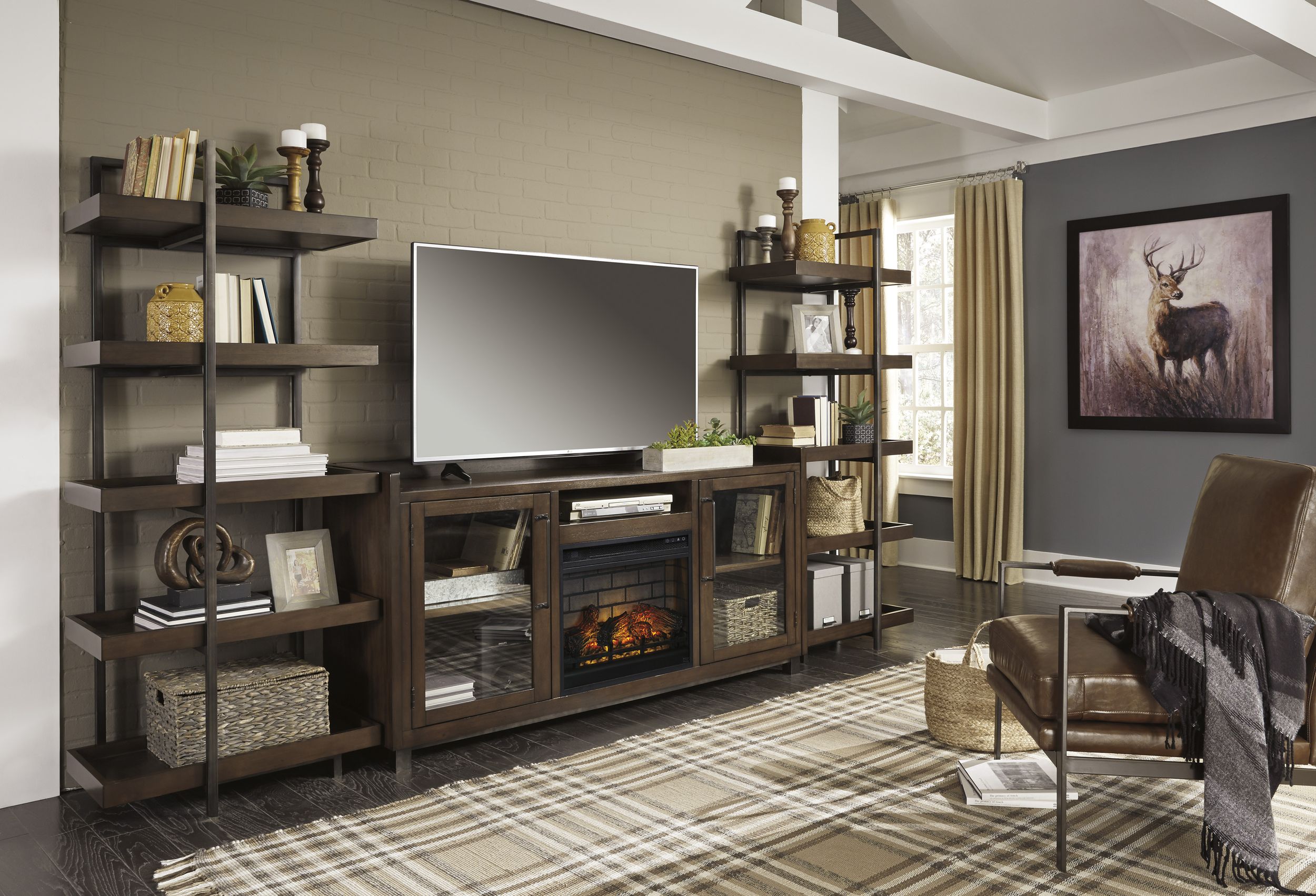 Starmore 3-Piece Fireplace Wall Unit - Brown & Gunmetal