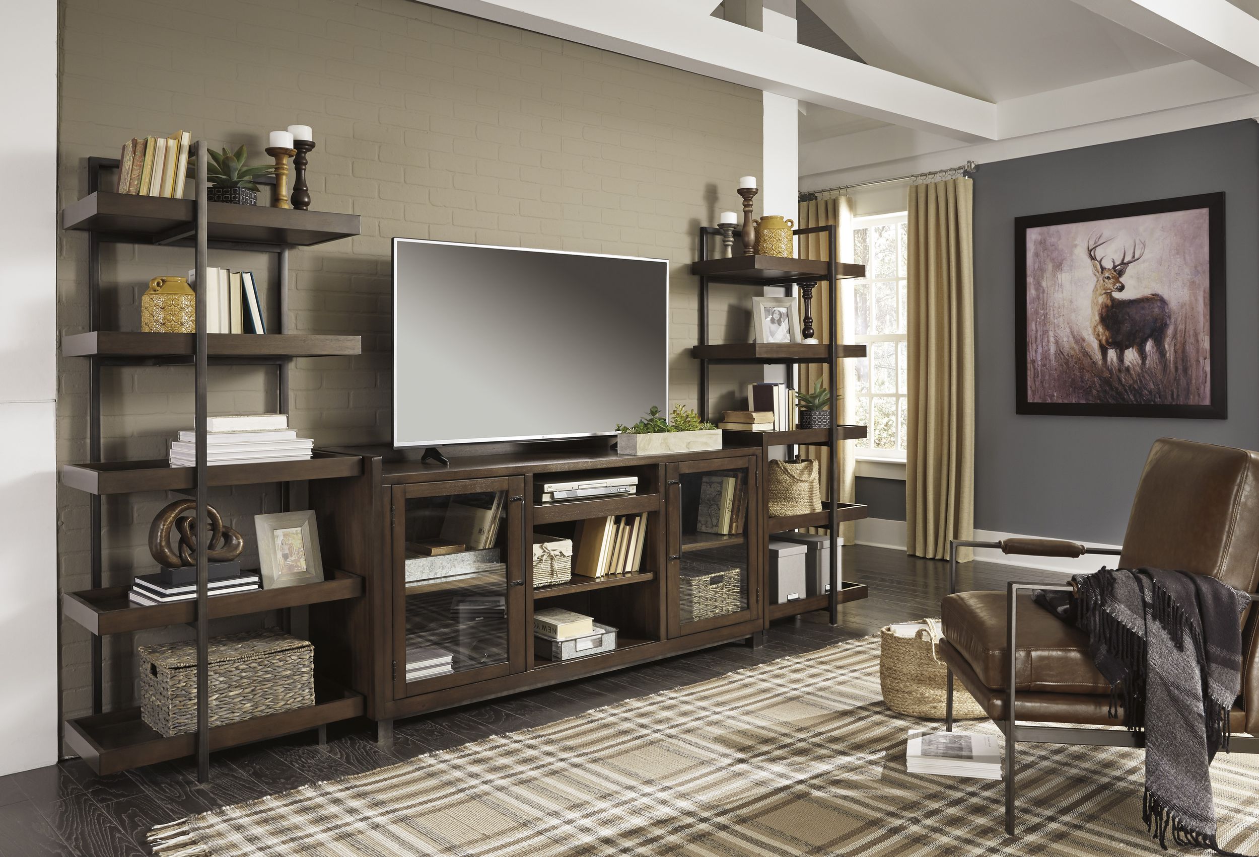 Starmore 3-Piece Industrial Entertainment Center - Brown & Gunmetal