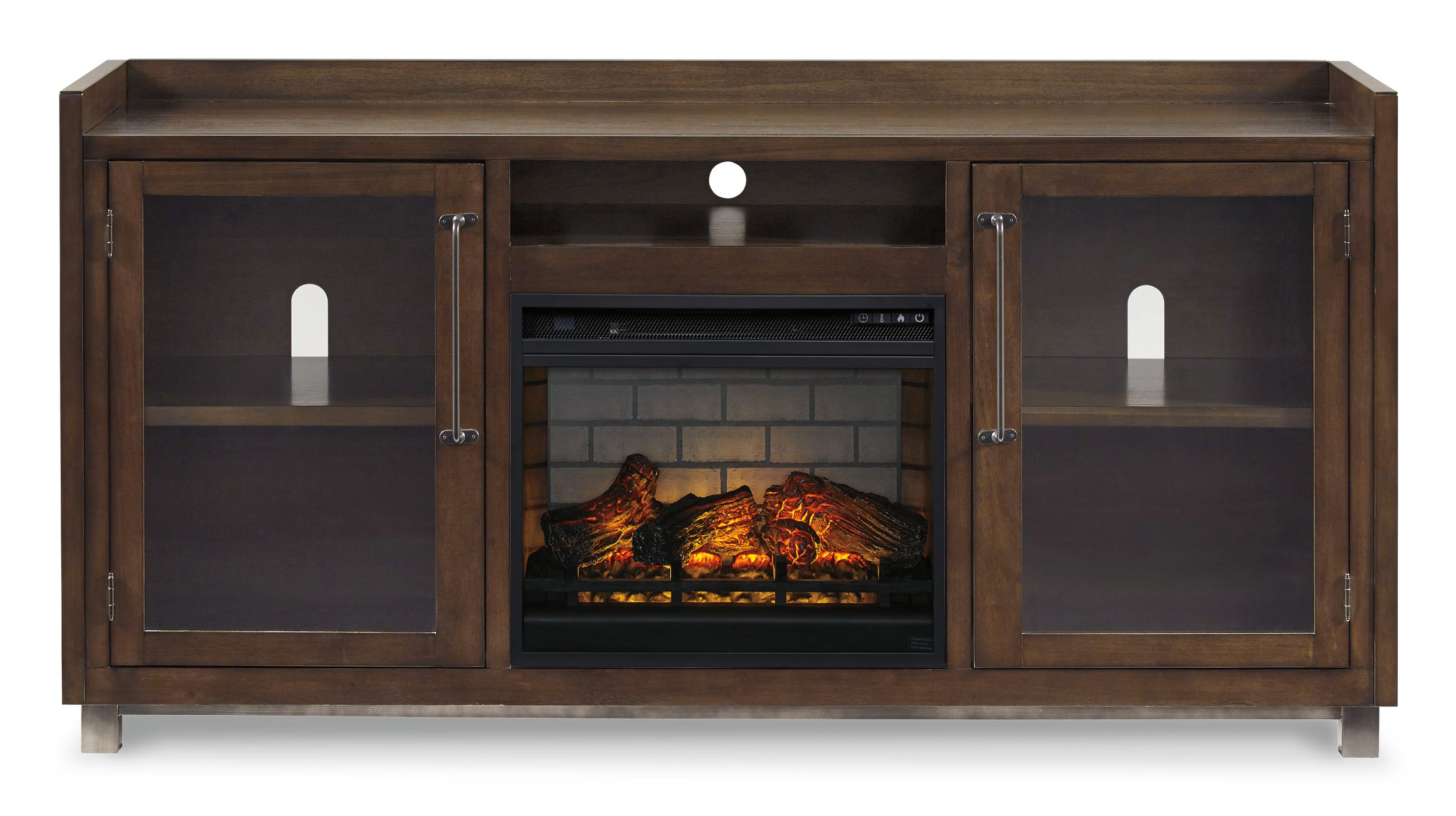 Starmore 70" TV Stand with Electric Fireplace - Brown & Gunmetal
