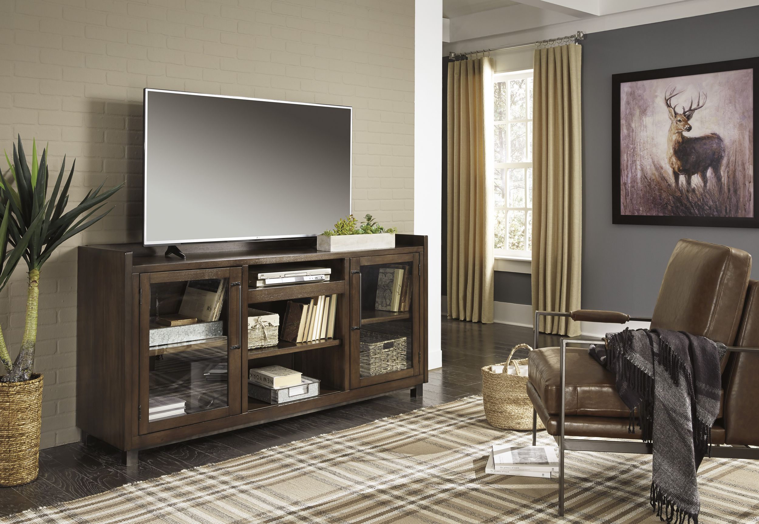 Starmore 76" XL Modern Industrial TV Stand - Oiled Walnut Brown