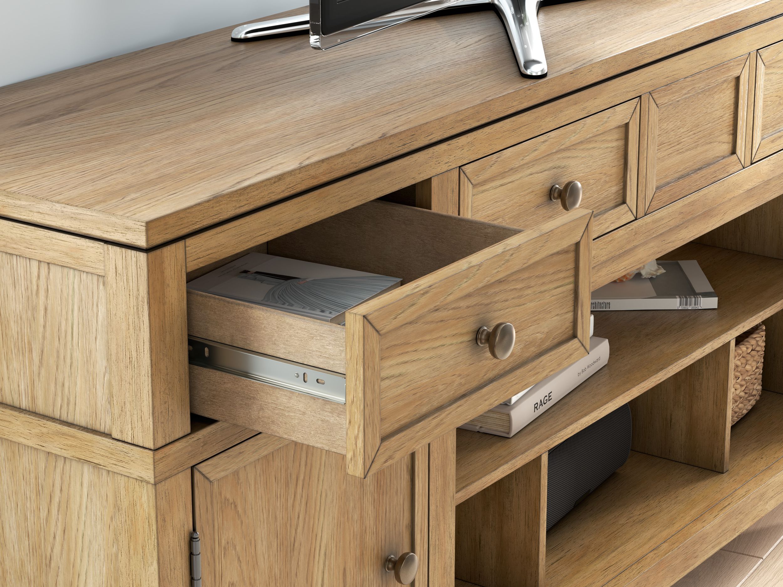 Sharlance 74" XL Modern Oak TV Stand - 4 Drawers & 2 Doors