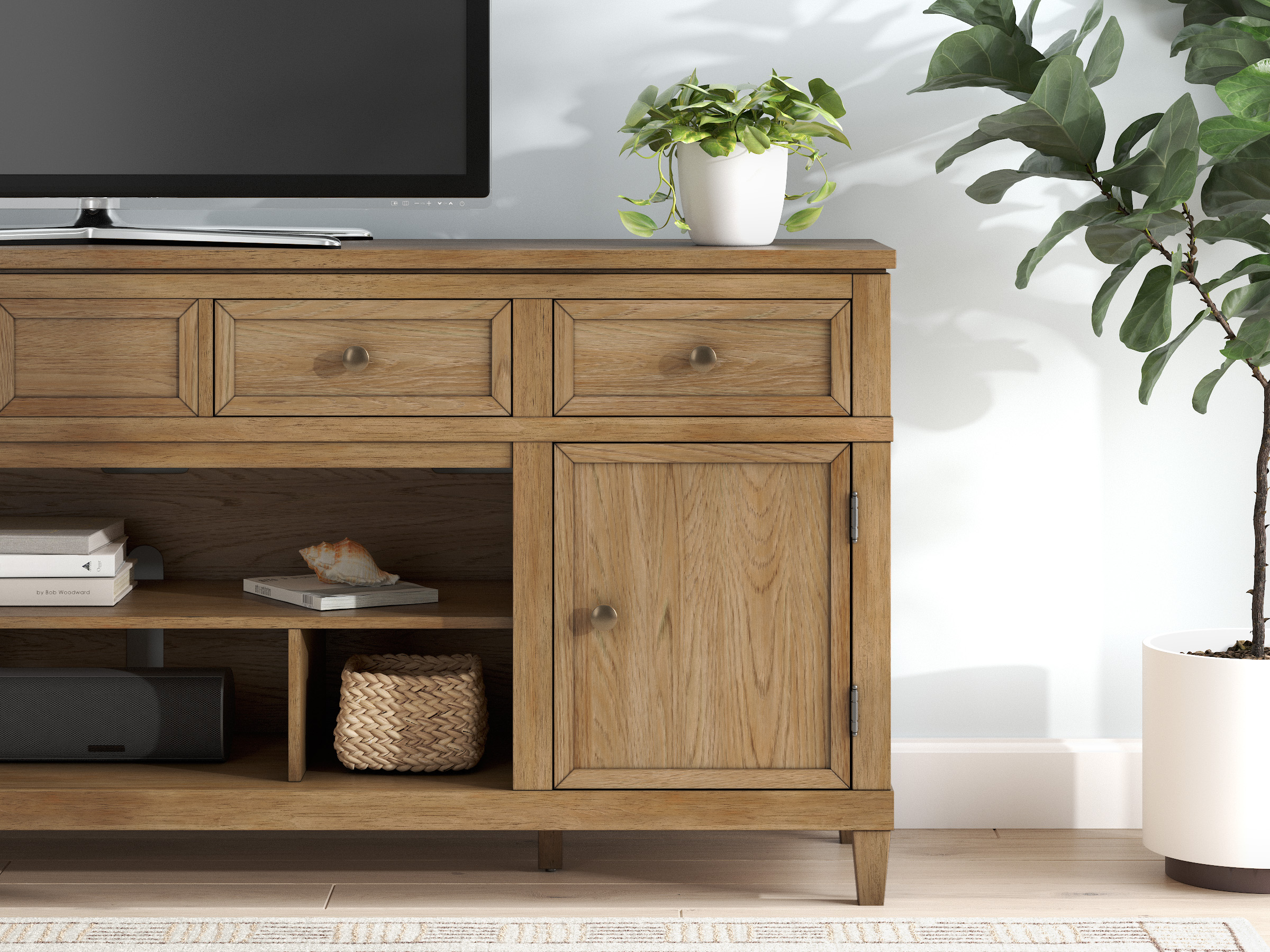 Sharlance 74" XL Modern Oak TV Stand - 4 Drawers & 2 Doors