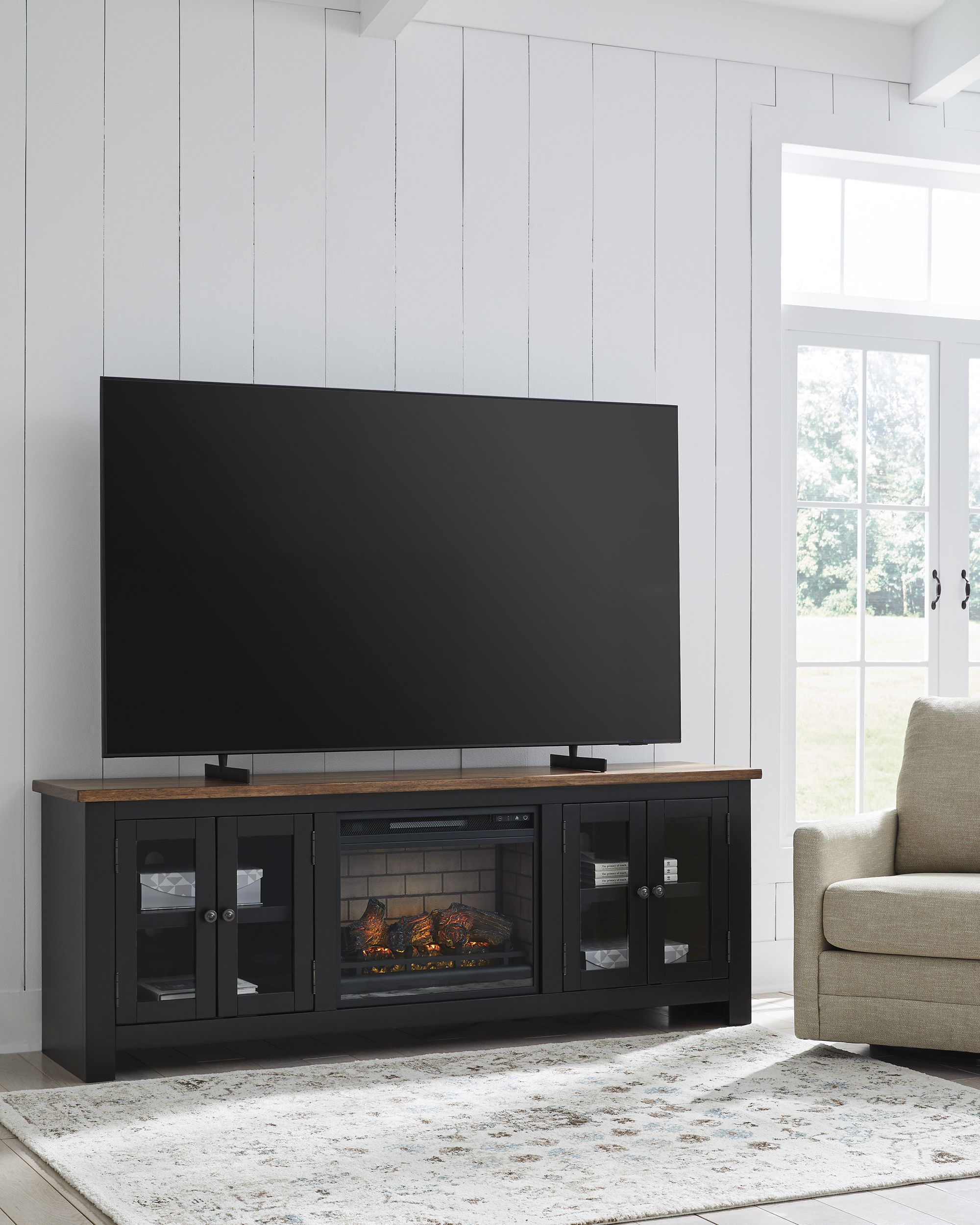 Wildenauer 76" TV Stand with Electric Fireplace - Brown & Black