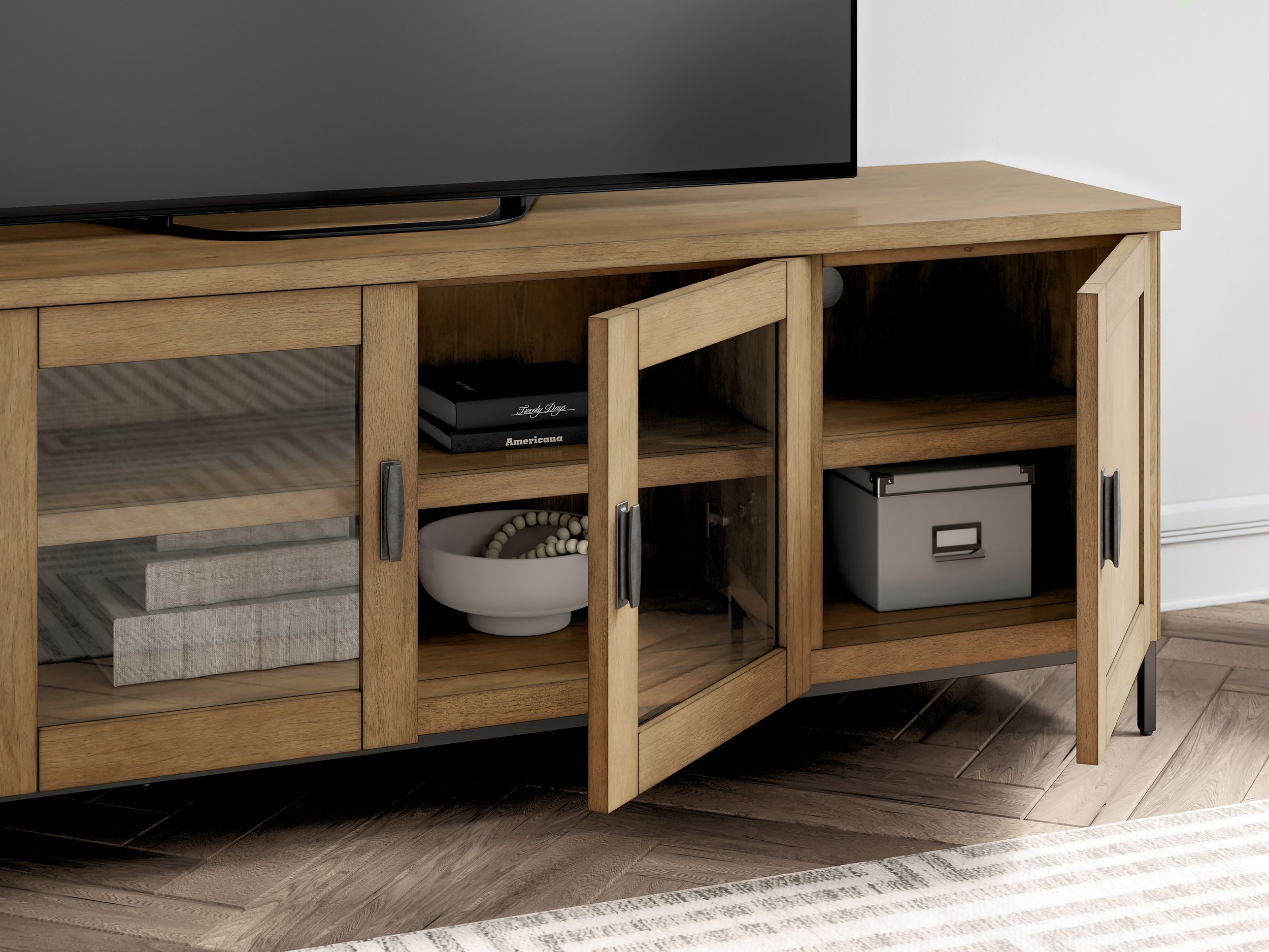 Torlanta 74" XL Modern Rustic TV Stand - Warm Brown Oak Grain