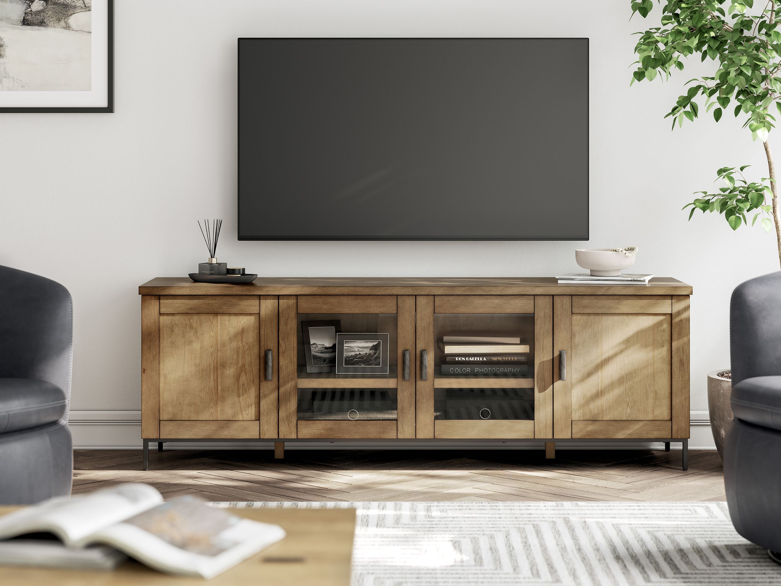 Torlanta 74" XL Modern Rustic TV Stand - Warm Brown Oak Grain