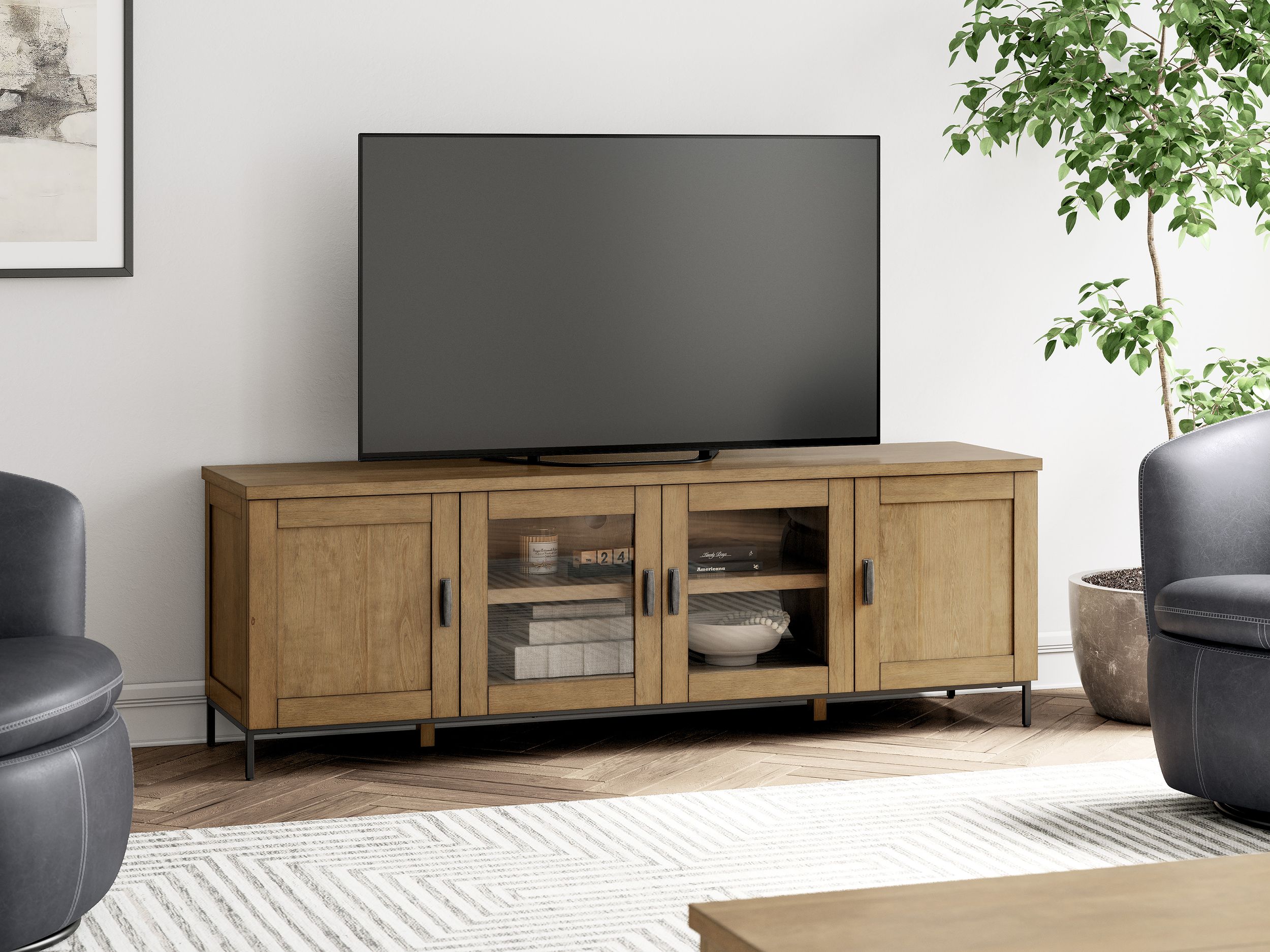 Torlanta 74" XL Modern Rustic TV Stand - Warm Brown Oak Grain
