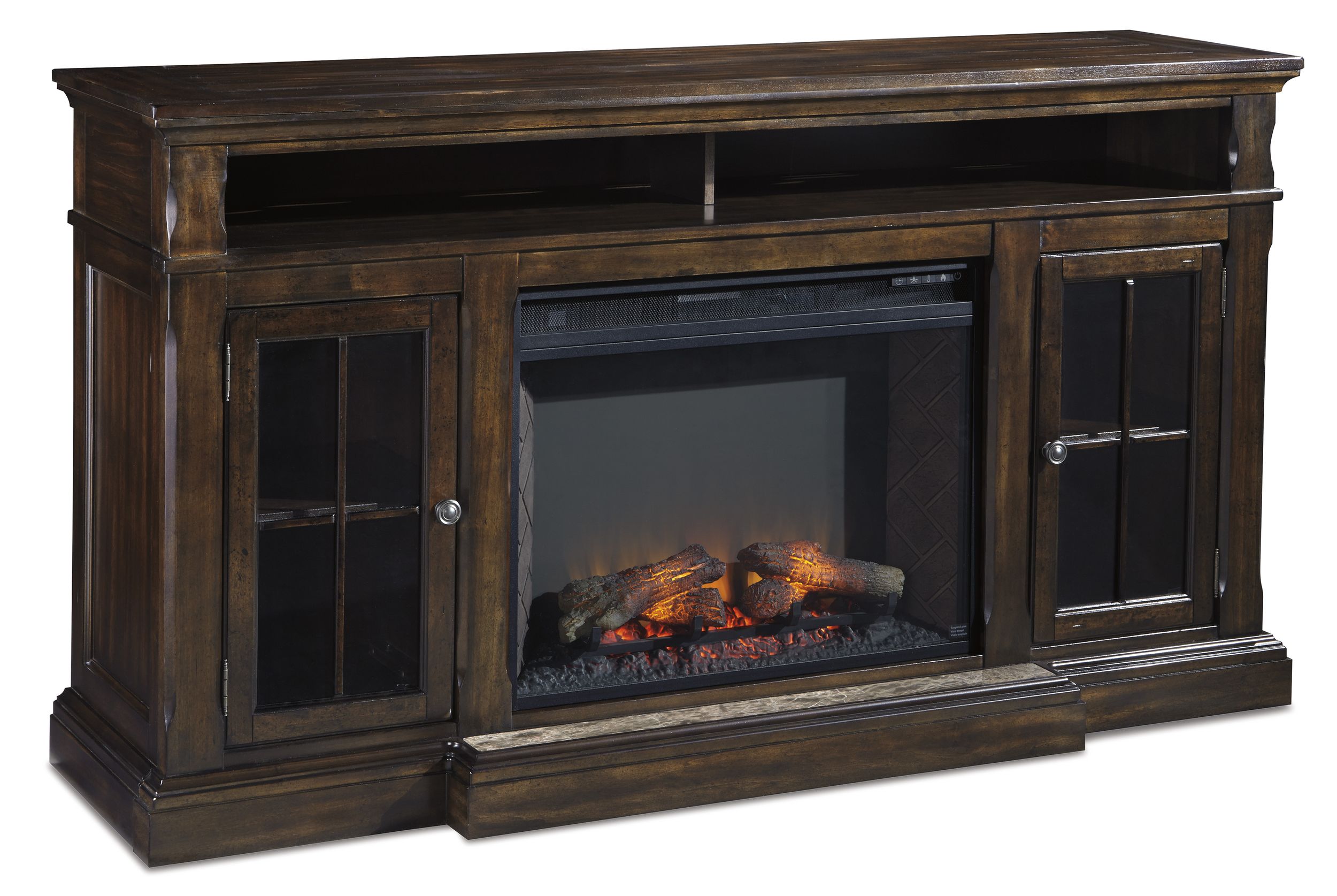 Roddinton 72" TV Stand with Electric Fireplace - Dark Brown