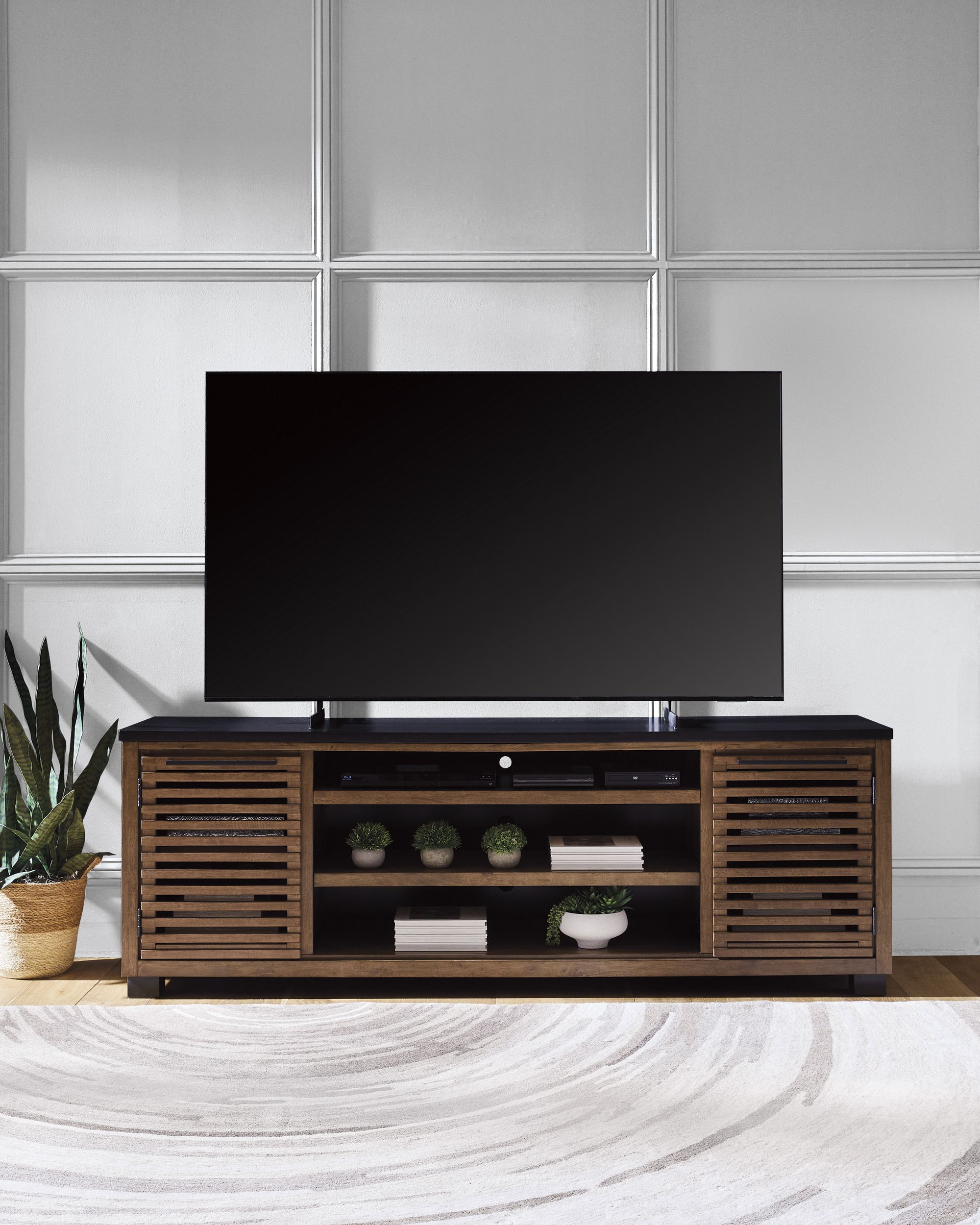 Kallari 74" XL Industrial TV Stand - Warm Brown & Matte Black