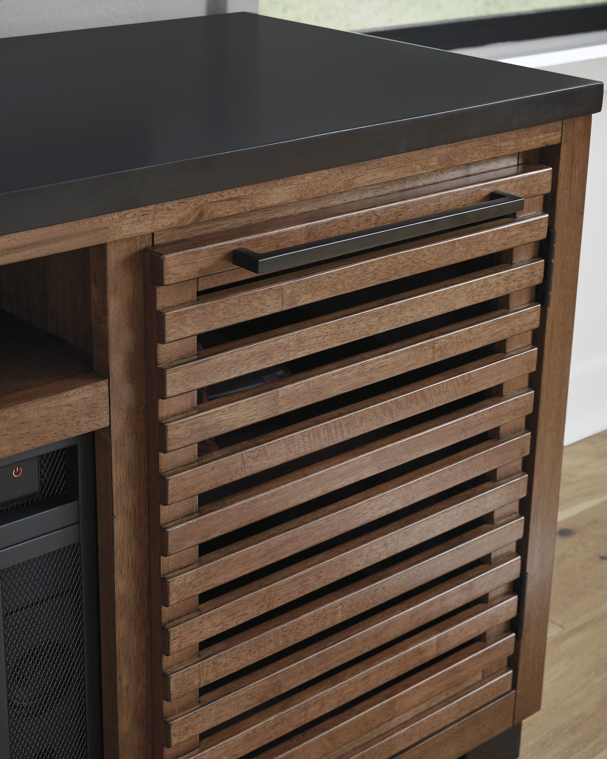 Kallari 84" TV Stand with Electric Fireplace - Brown & Black