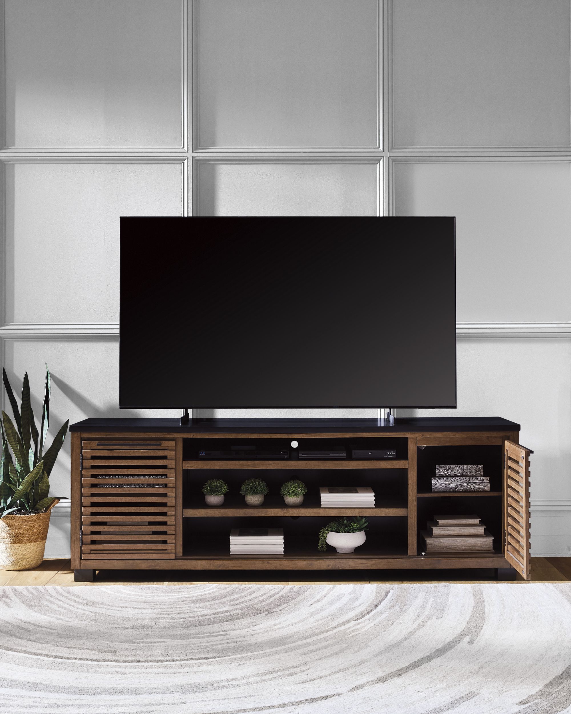 Kallari 74" XL Industrial TV Stand - Warm Brown & Matte Black
