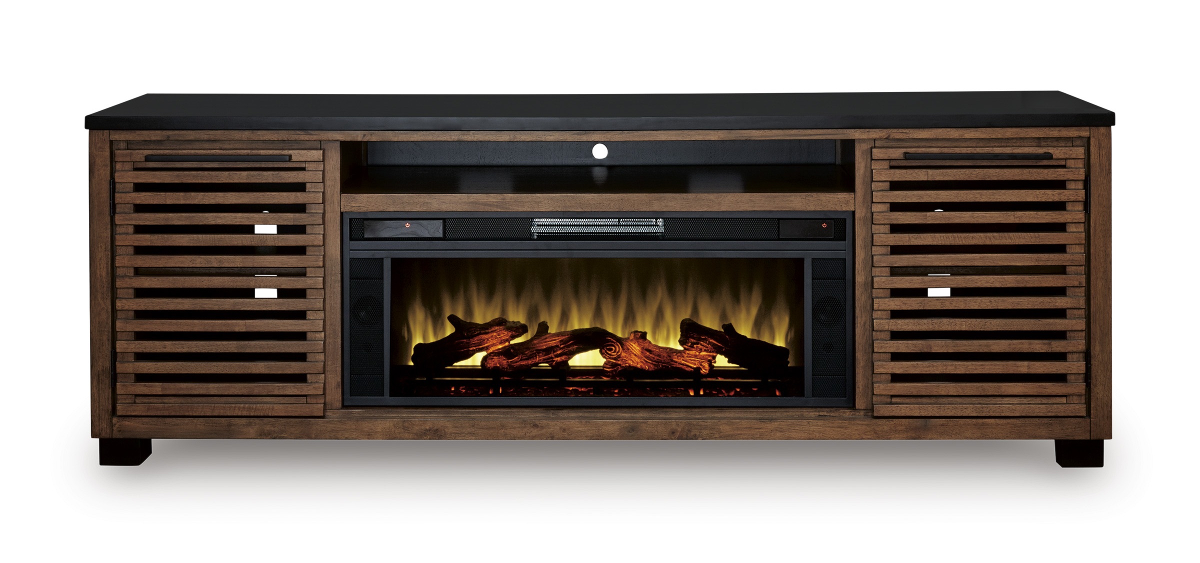 Kallari 84" TV Stand with Electric Fireplace - Brown & Black
