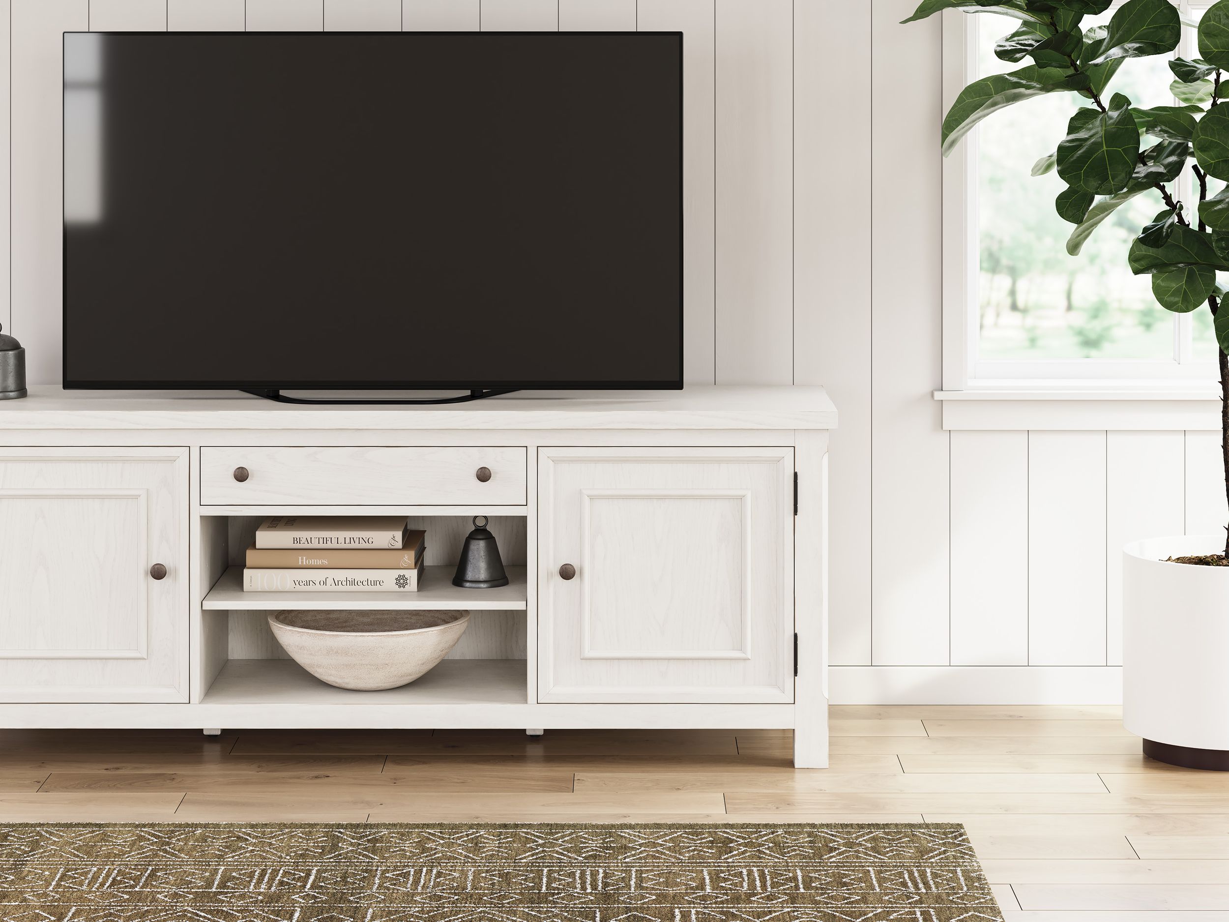Robbinsdale 74" XL Traditional TV Stand - Antique White & Oak