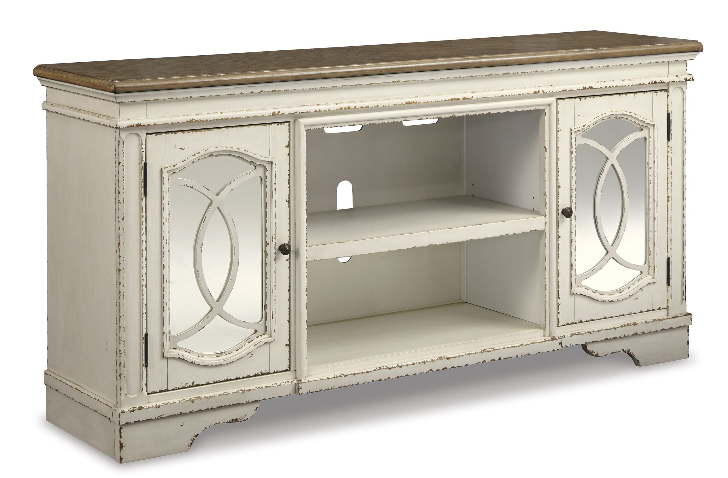 Realyn 74" XL French Country TV Stand - Distressed Chipped White
