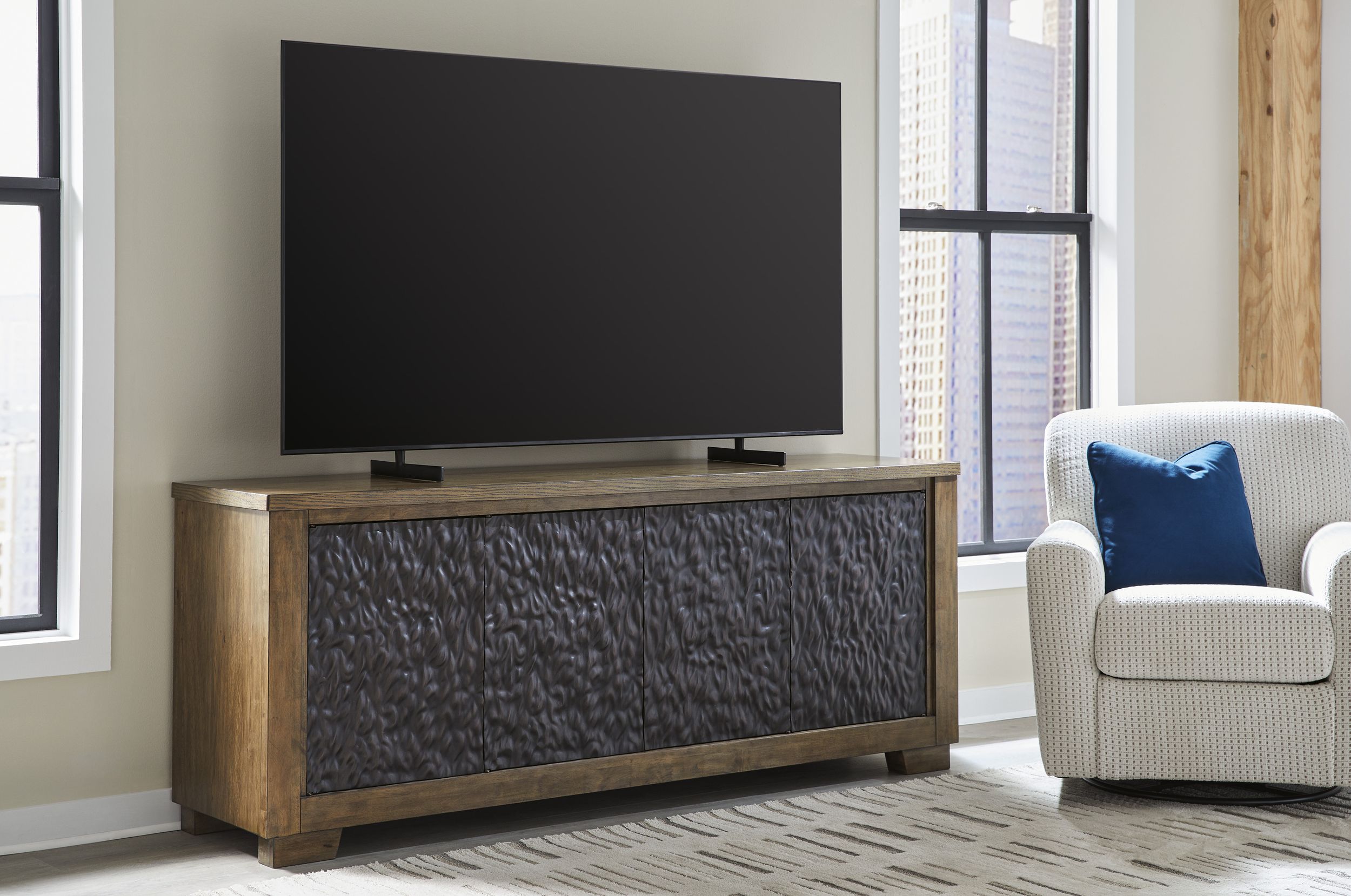 Rosswain 74" XL Modern Wood TV Stand - Warm Brown Oak Grain