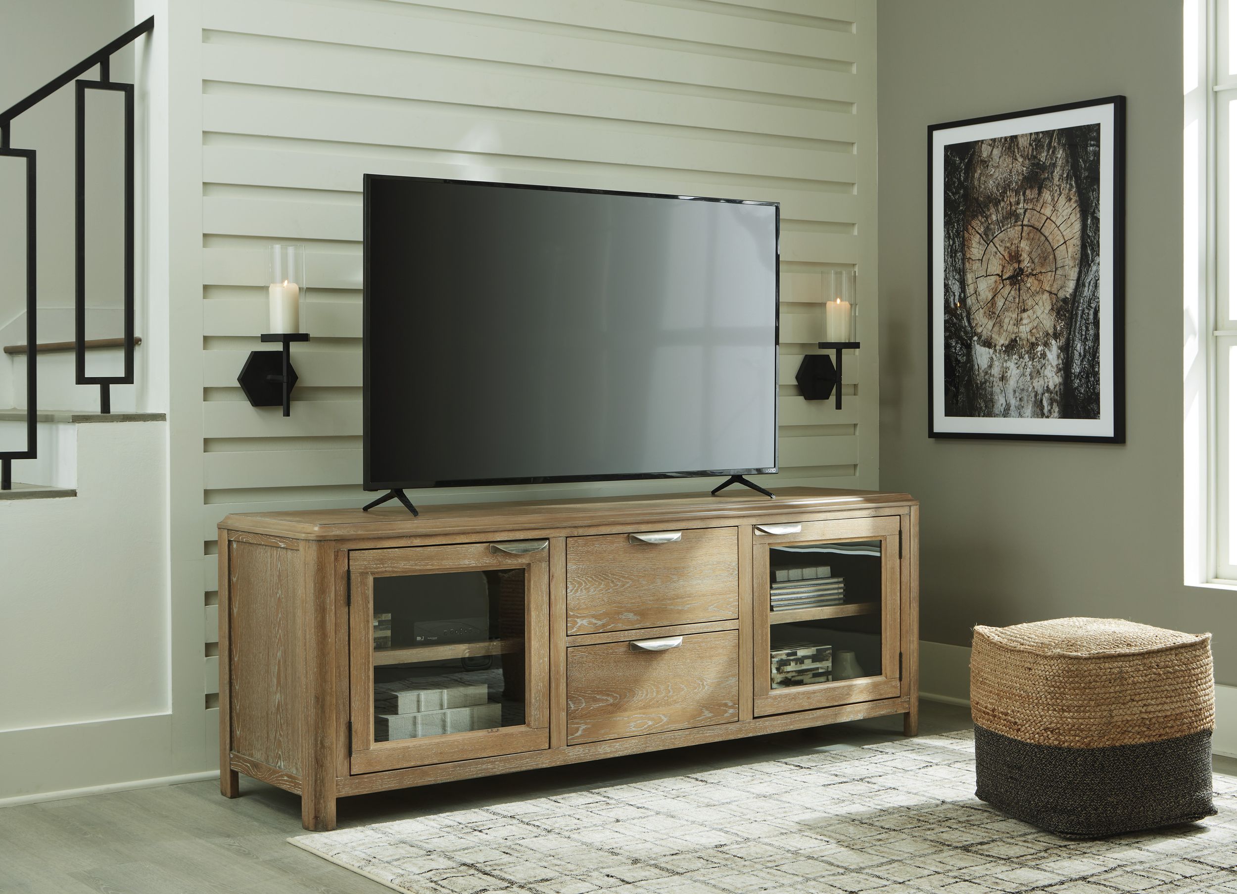 Rencott 74" XL Modern Oak TV Stand with Drawers - Light Brown