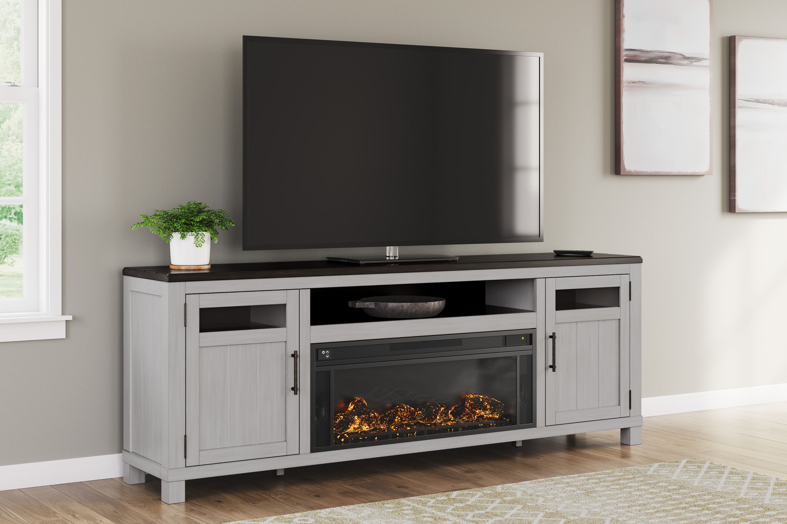 Darborn 88" TV Stand with Fireplace & Bluetooth Speakers