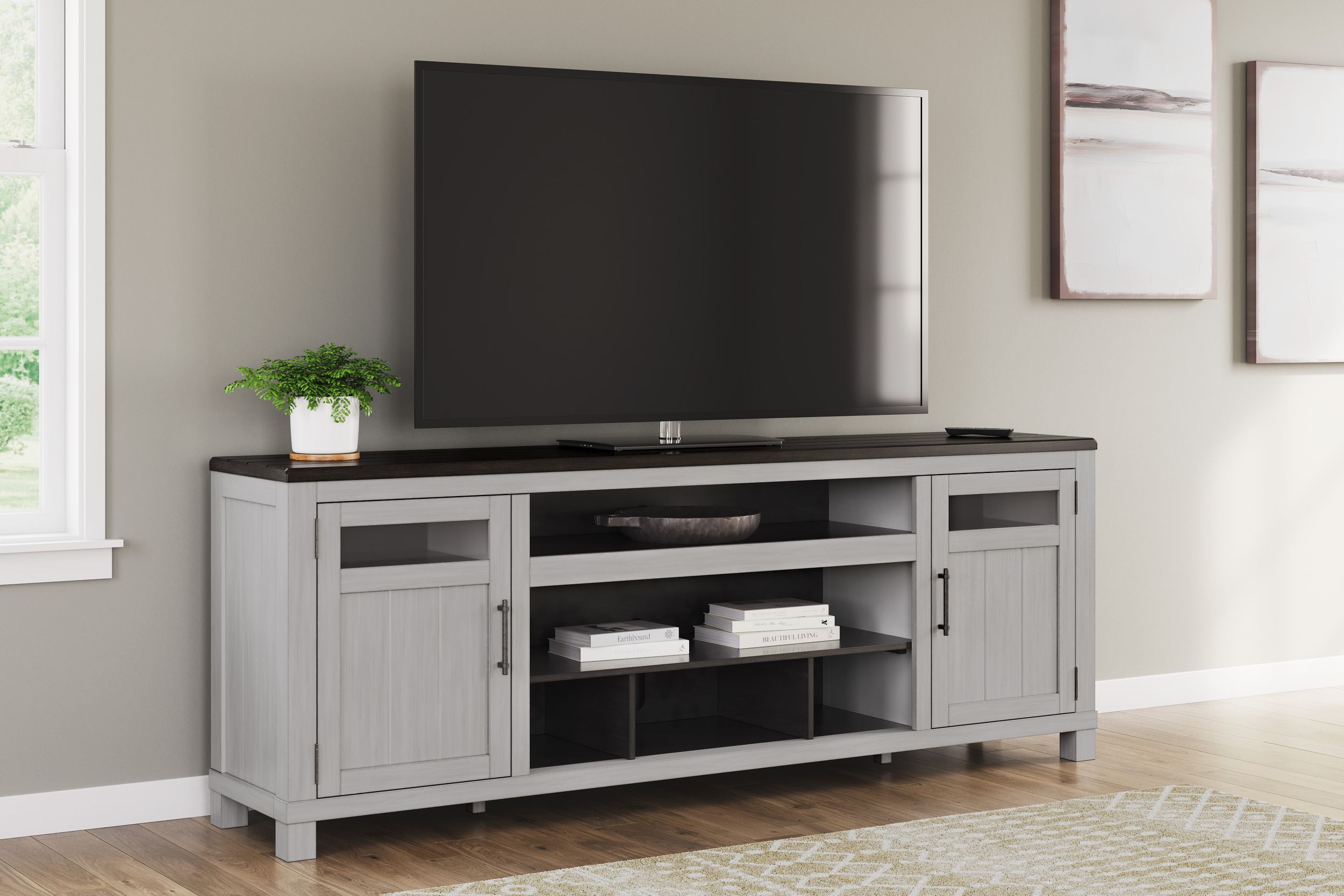 Darborn 74" XL Modern Farmhouse TV Stand - Gray & Brown Wood