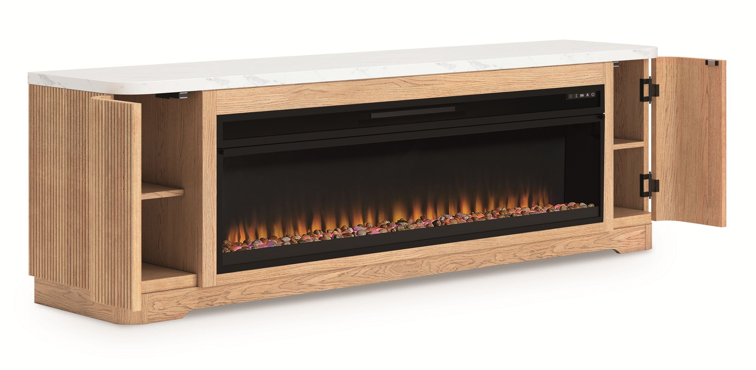 Camdill 80" TV Stand with Electric Fireplace - Light Brown