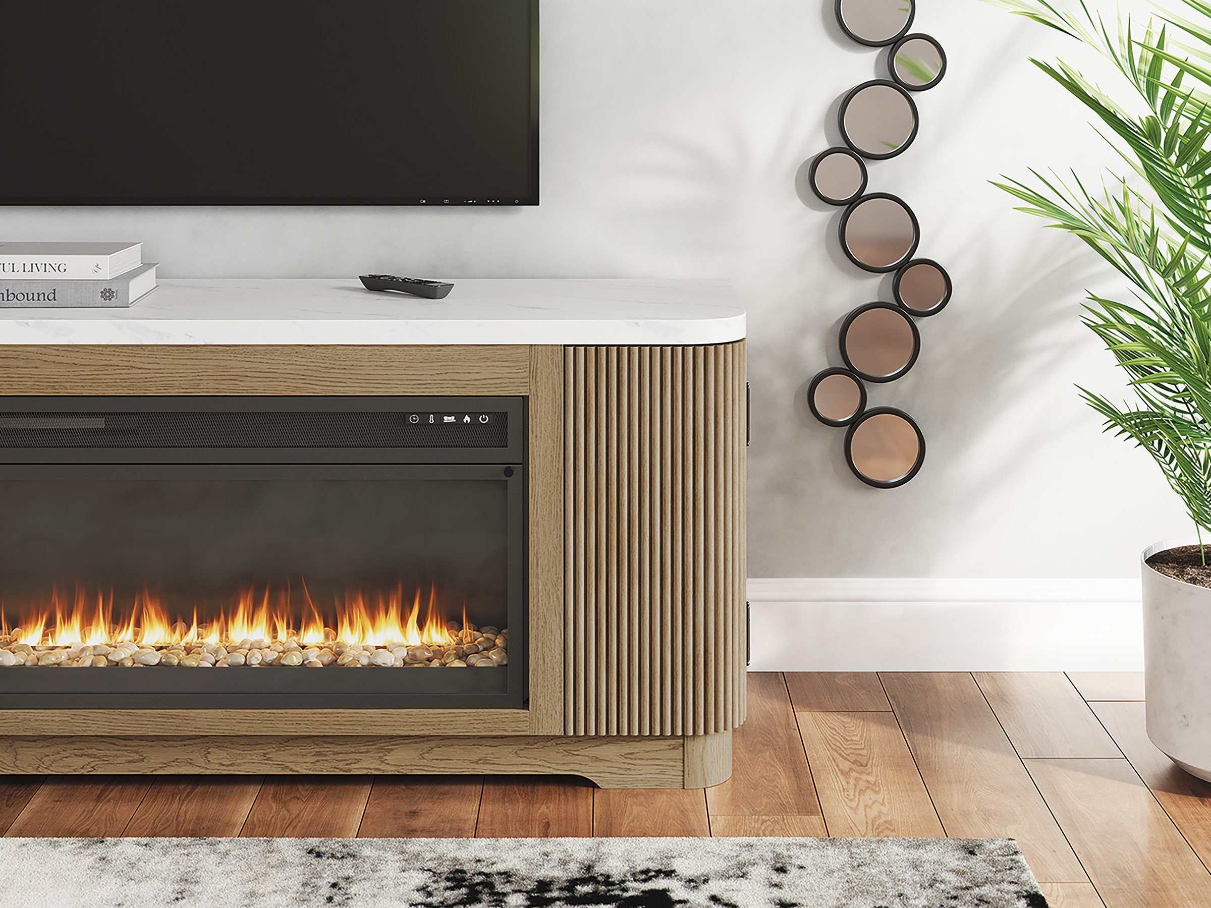 Camdill 80" TV Stand with Electric Fireplace - Light Brown