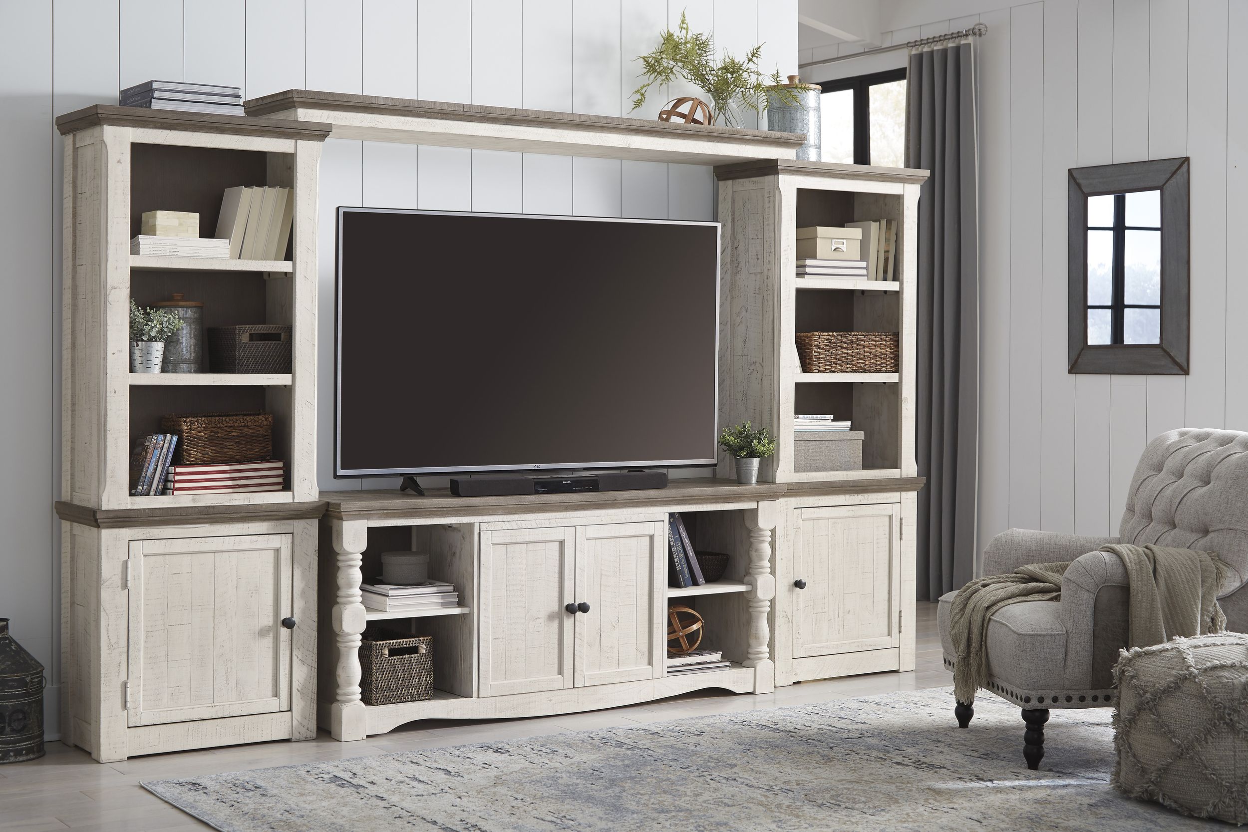 Havalance 4-Piece Two-Tone Entertainment Wall - White & Gray