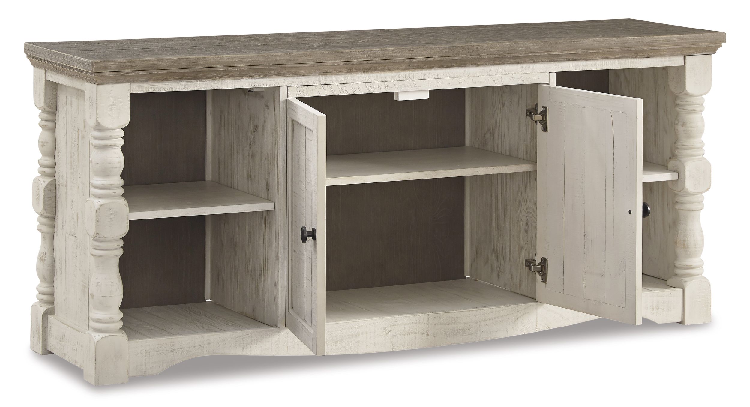 Havalance 74" XL Modern Farmhouse TV Stand - Distressed Whitewash