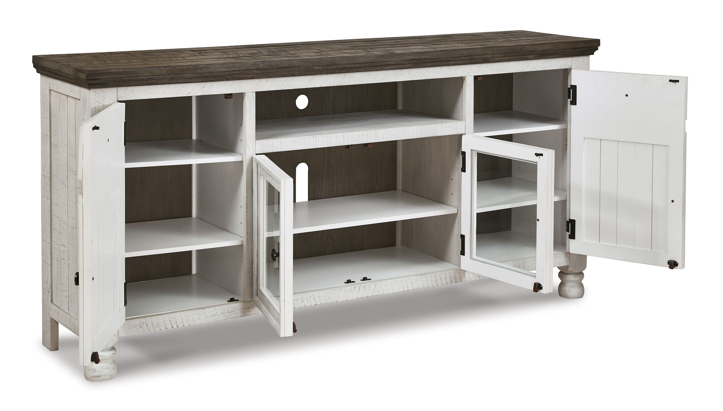 Havalance 74" XL Farmhouse TV Stand - Vintage White & Weathered Gray