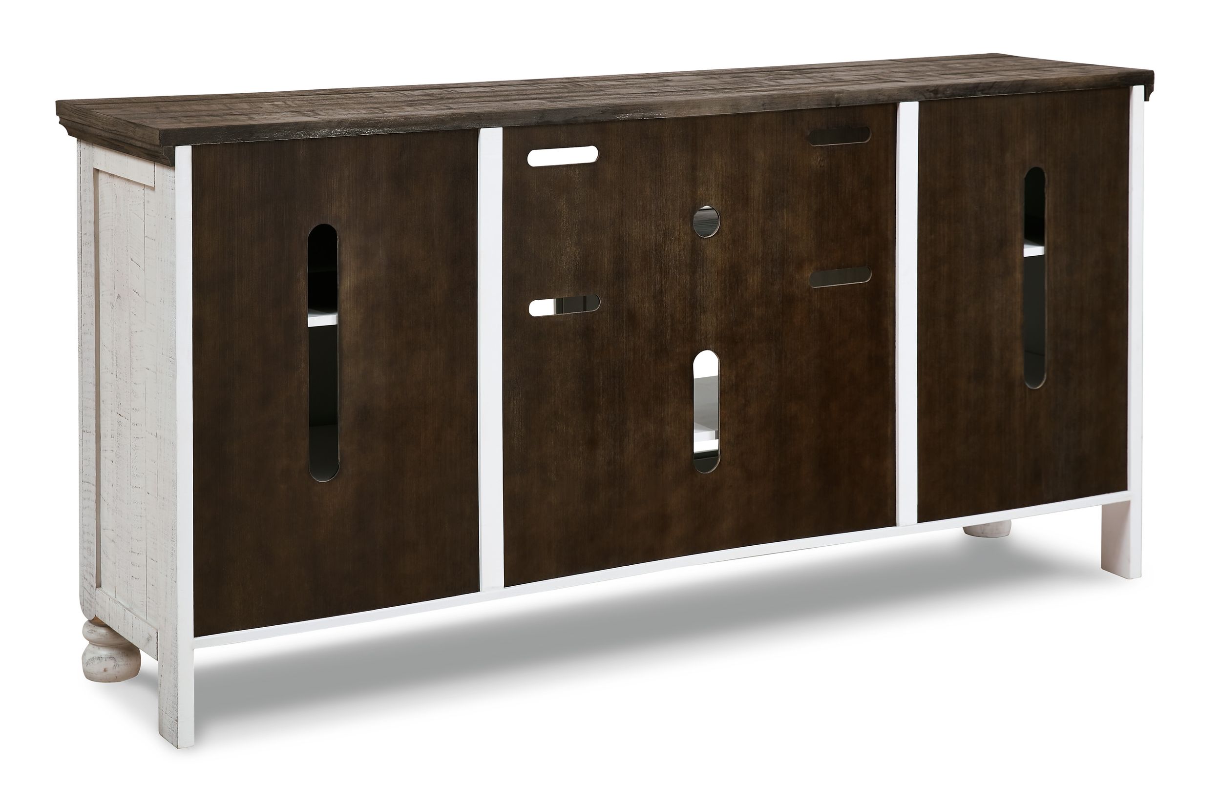 Havalance 74" XL Farmhouse TV Stand - Vintage White & Weathered Gray