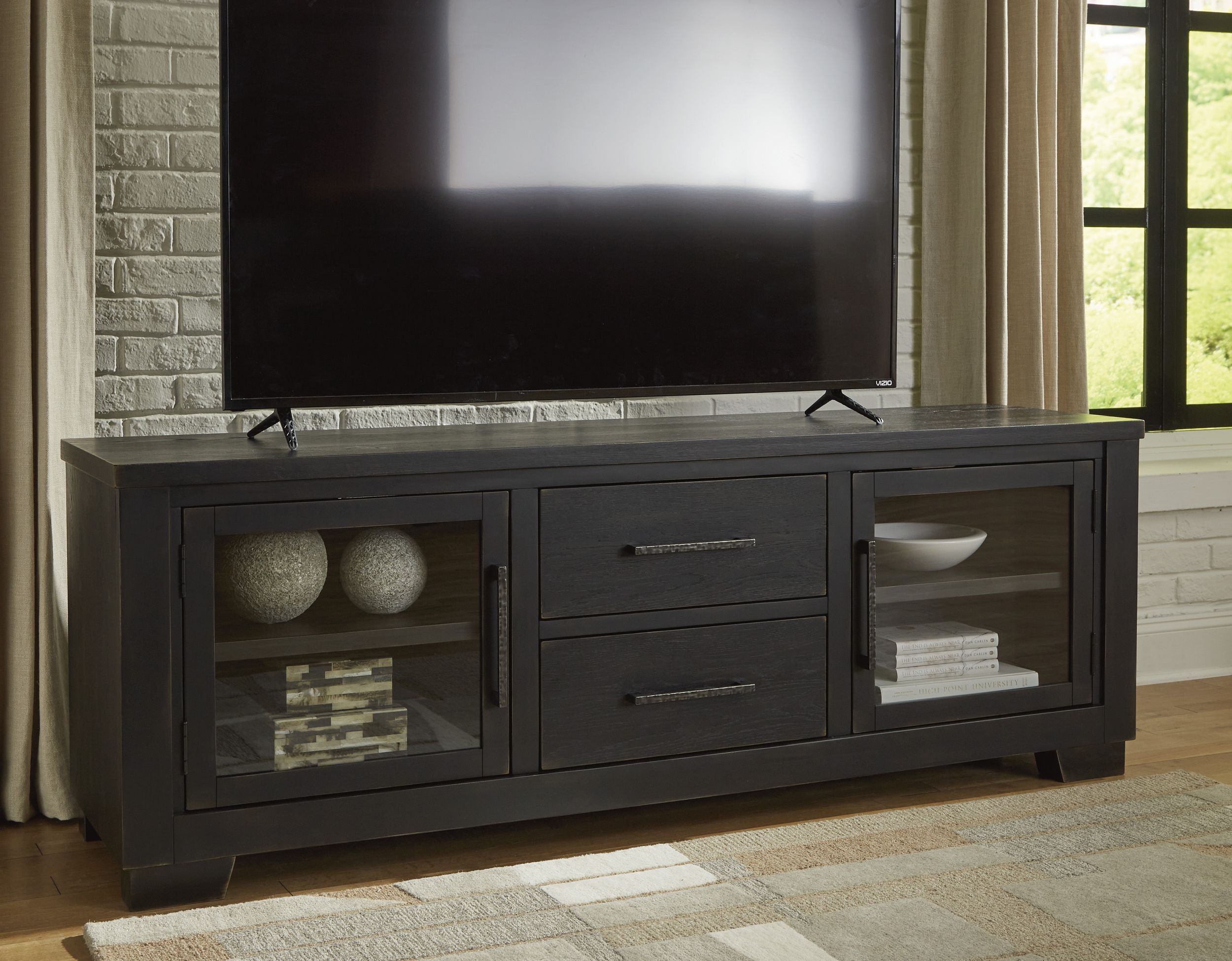 Galliden 74" XL Modern Black TV Stand - 4 Drawers & 2 Doors