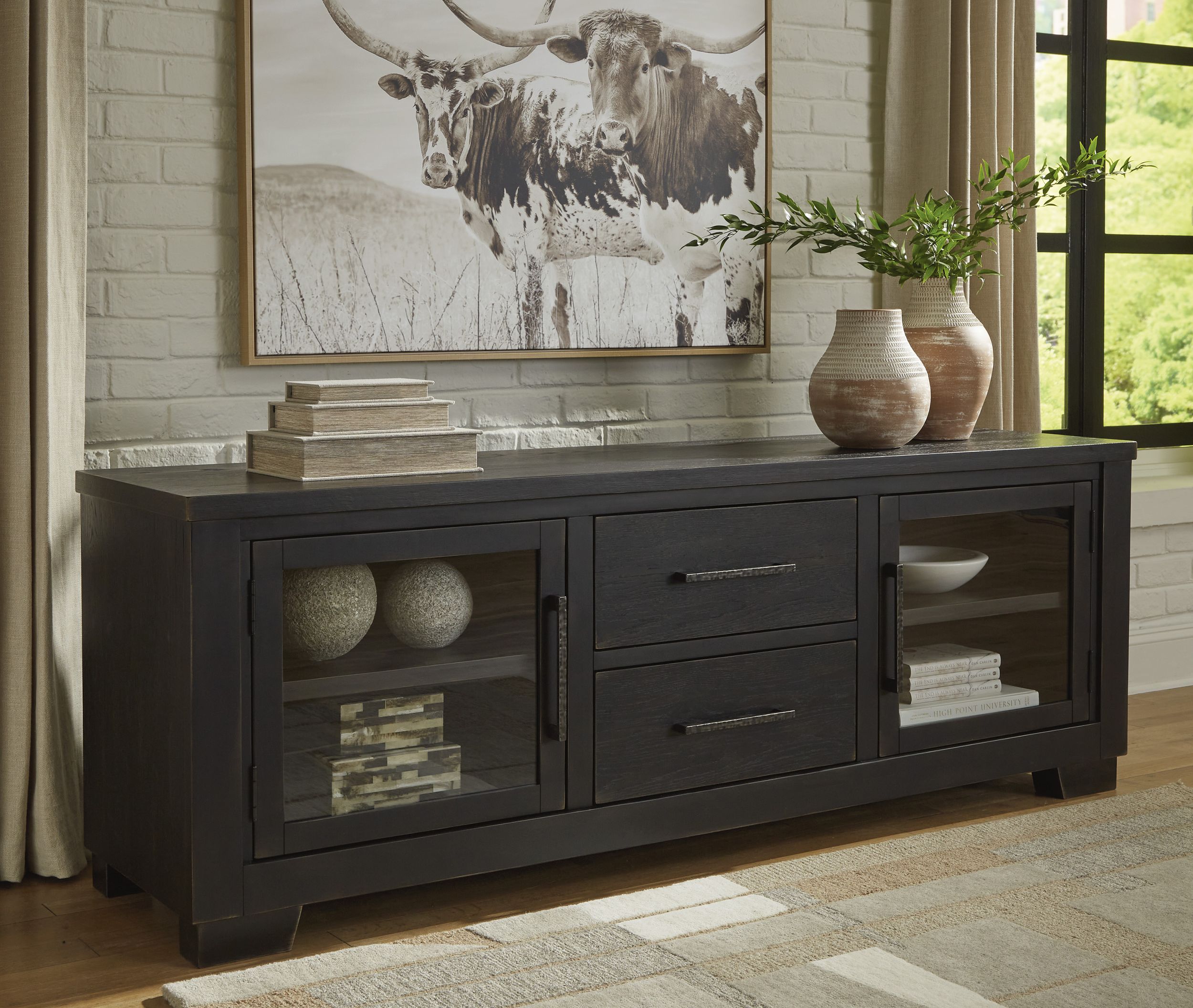Galliden 74" XL Modern Black TV Stand - 4 Drawers & 2 Doors