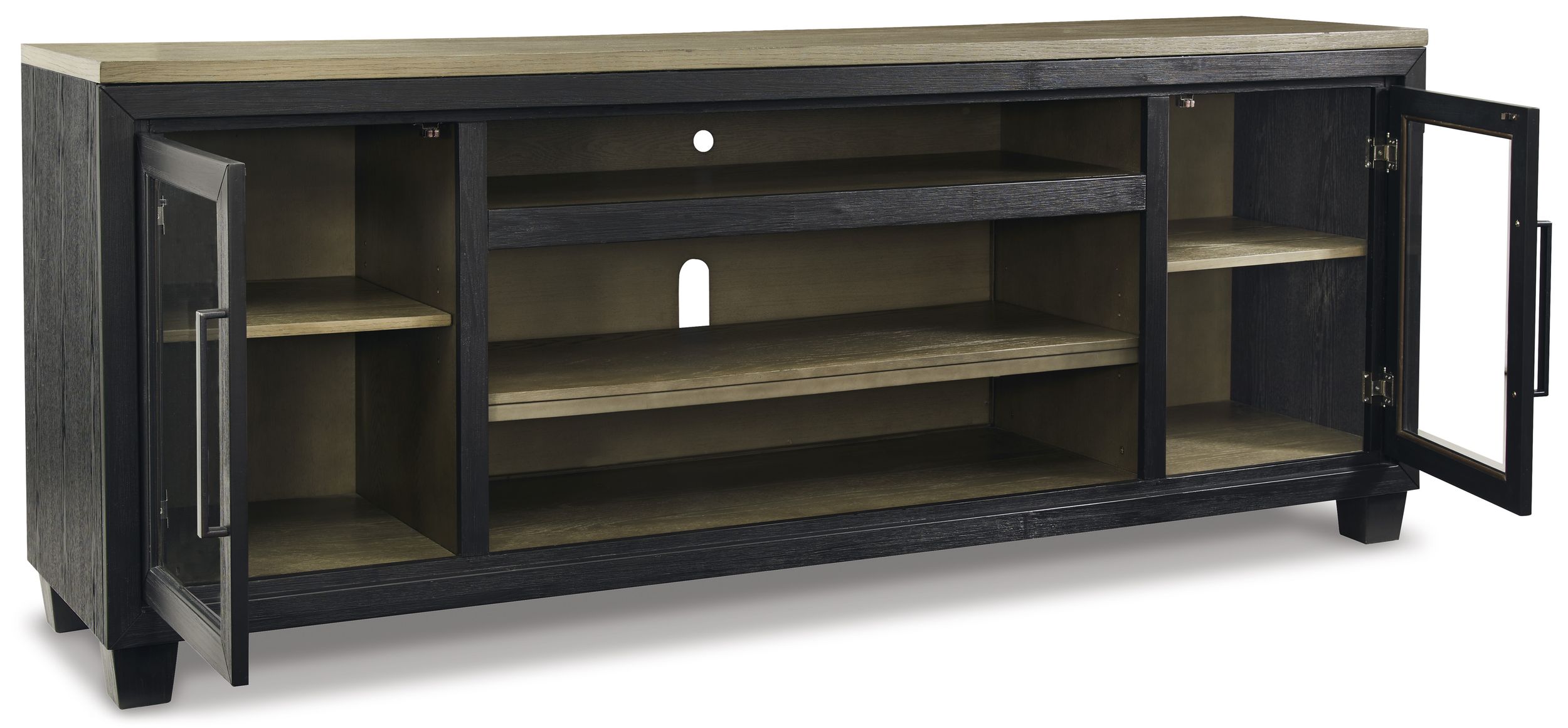 Foyland 74" XL Industrial Barn Door TV Stand - Distressed Black & Brown