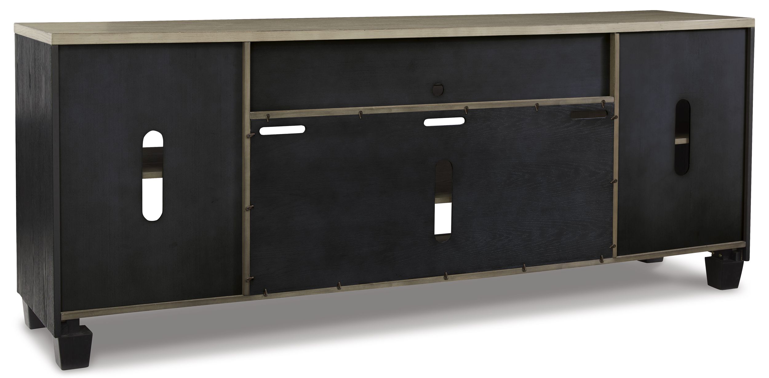 Foyland 74" XL Industrial Barn Door TV Stand - Distressed Black & Brown
