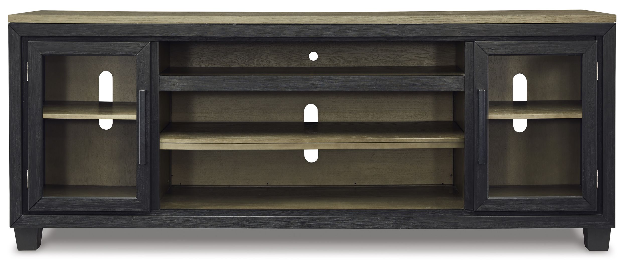 Foyland 74" XL Industrial Barn Door TV Stand - Distressed Black & Brown