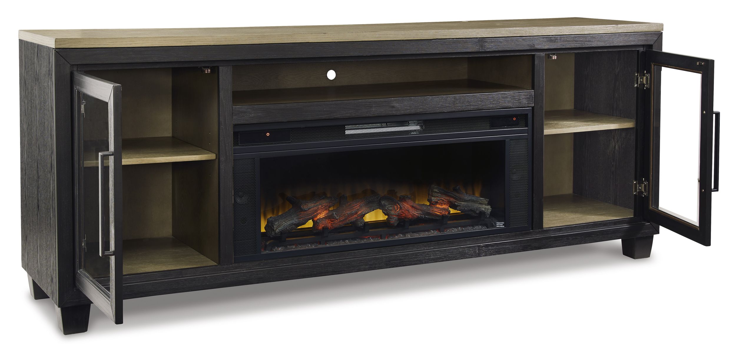 Foyland 83" TV Stand with Electric Fireplace - Black & Brown