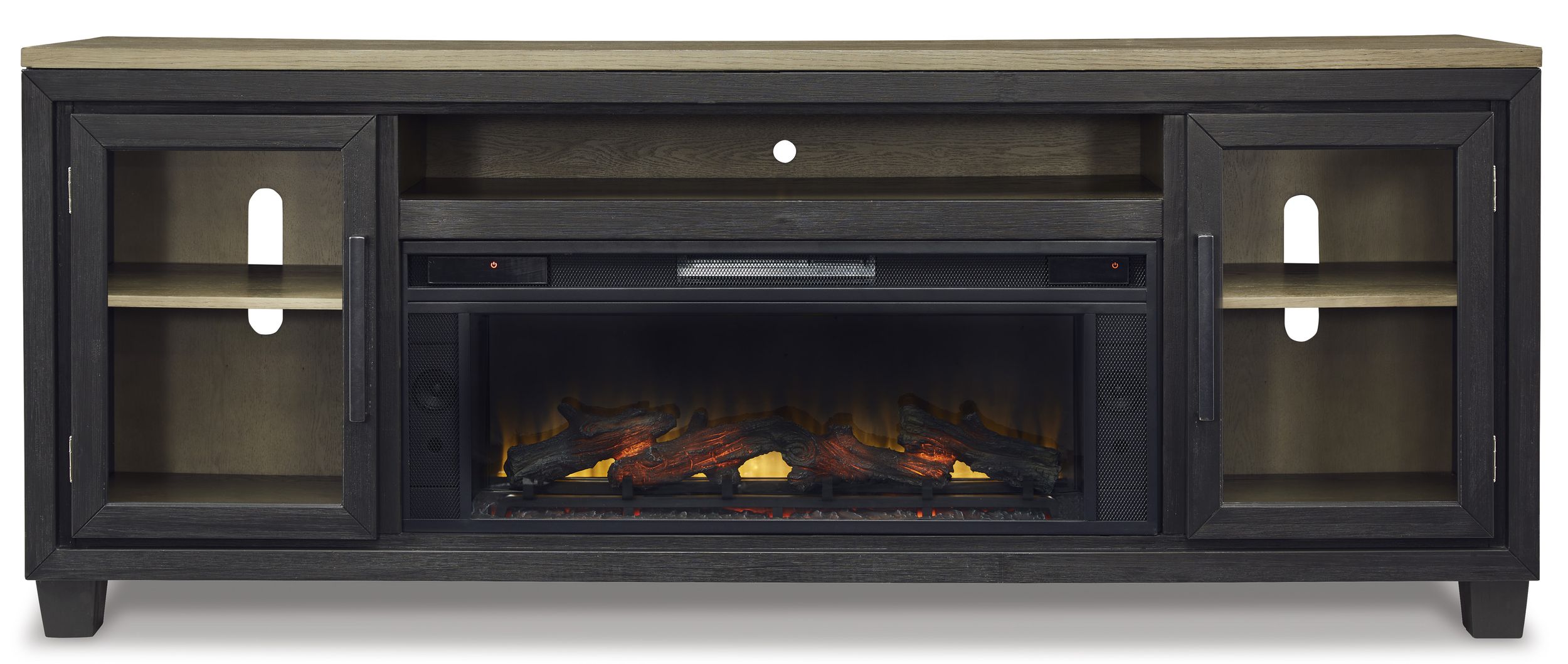 Foyland 83" TV Stand with Electric Fireplace - Black & Brown