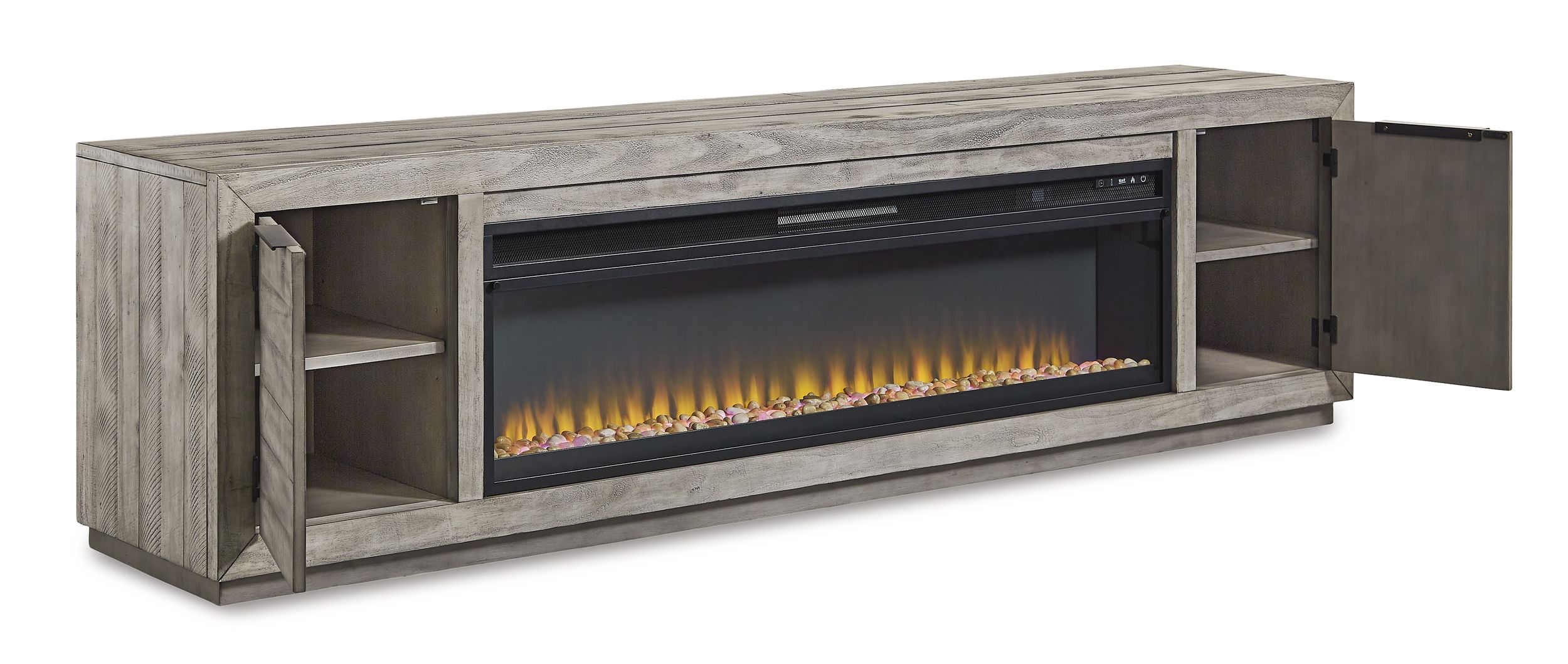 Naydell 92" TV Stand with Electric Fireplace - Gray Finish