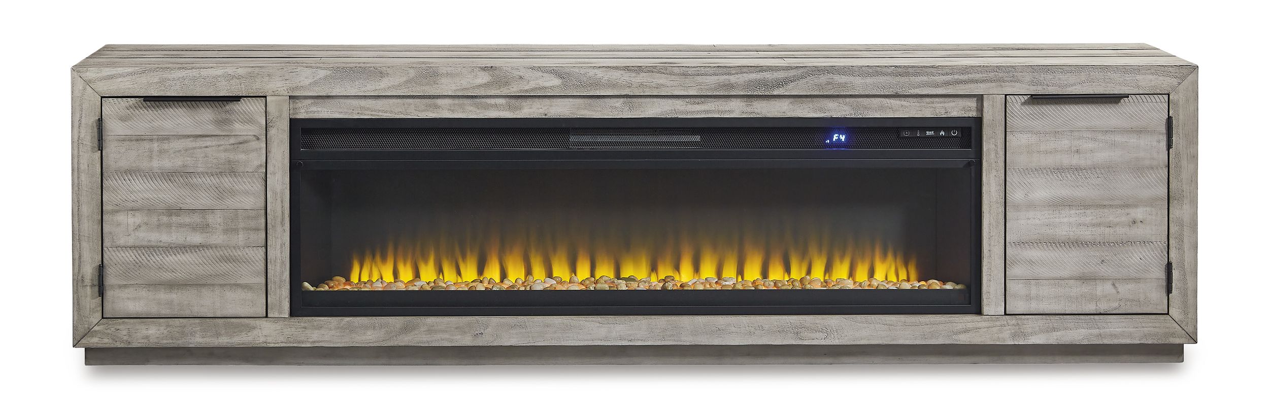 Naydell 92" TV Stand with Electric Fireplace - Gray Finish