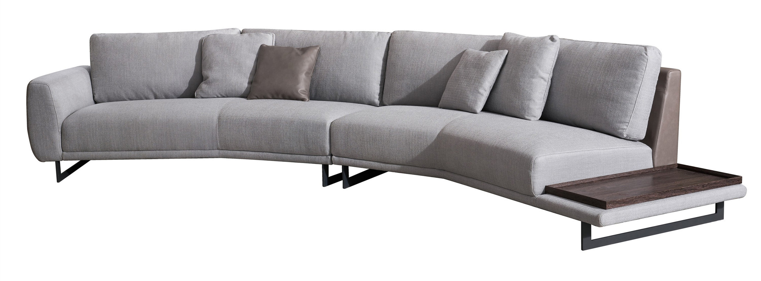 S388 Curved Fabric Sectional with Wood End Table
