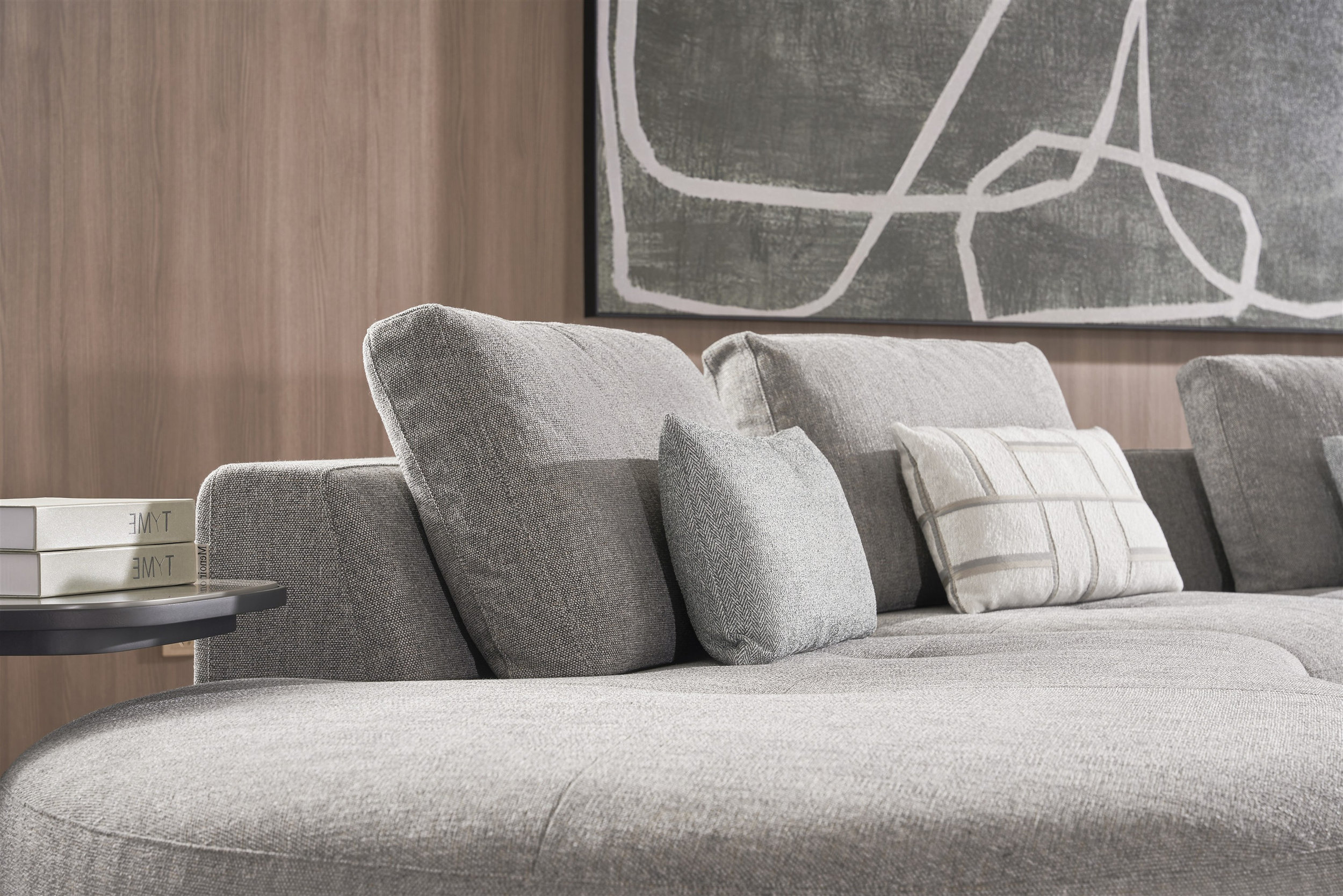 S389 Curved Fabric Sectional with Left Facing Chaise