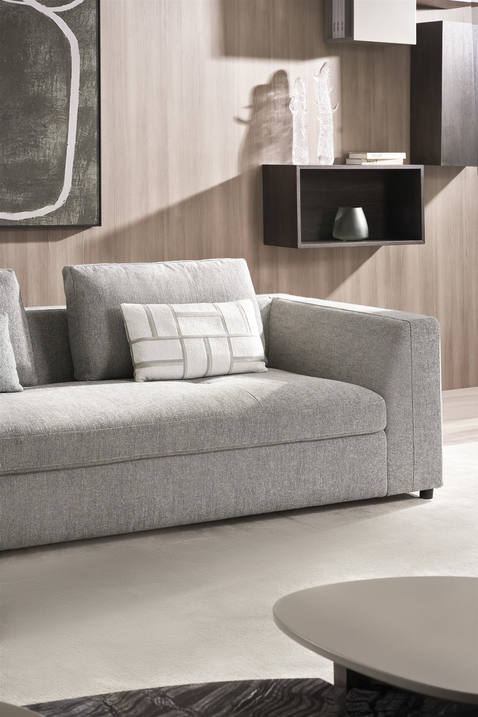 S389 Curved Fabric Sectional with Left Facing Chaise