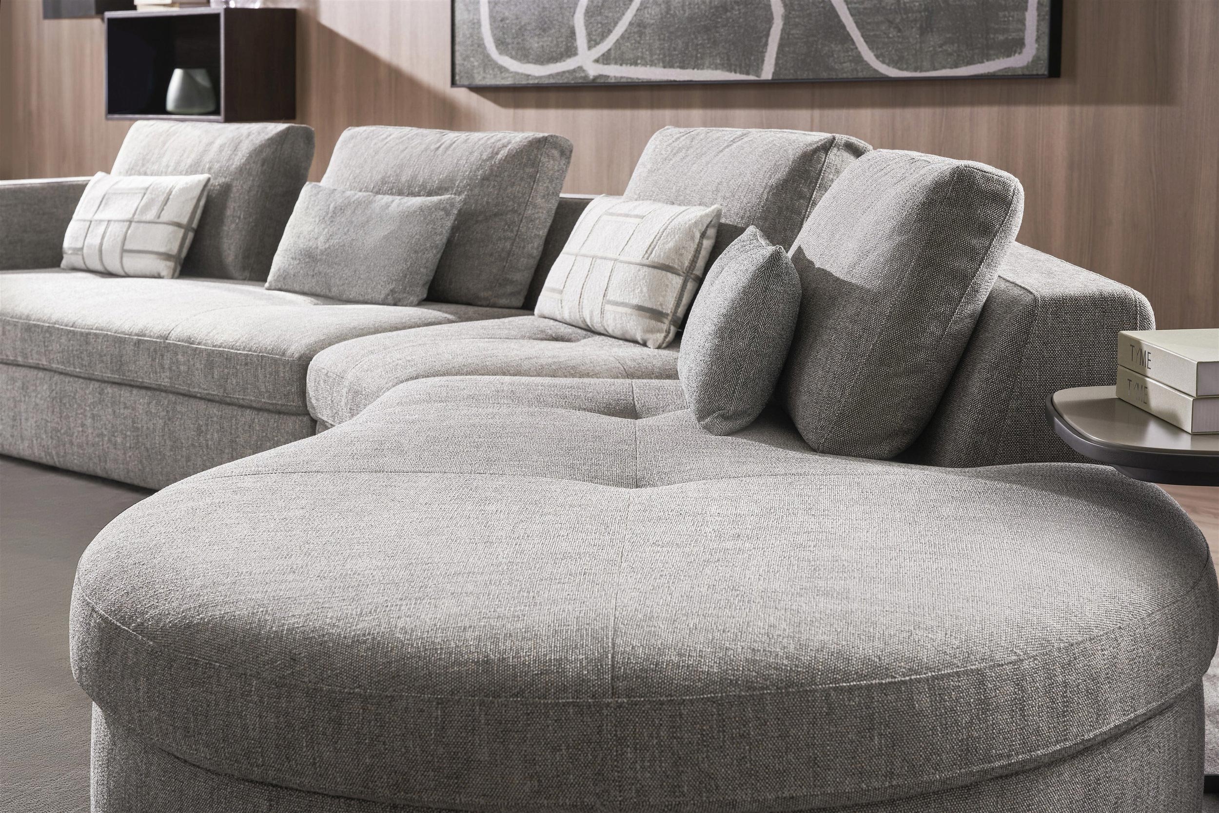 S389 Curved Fabric Sectional with Right Facing Chaise