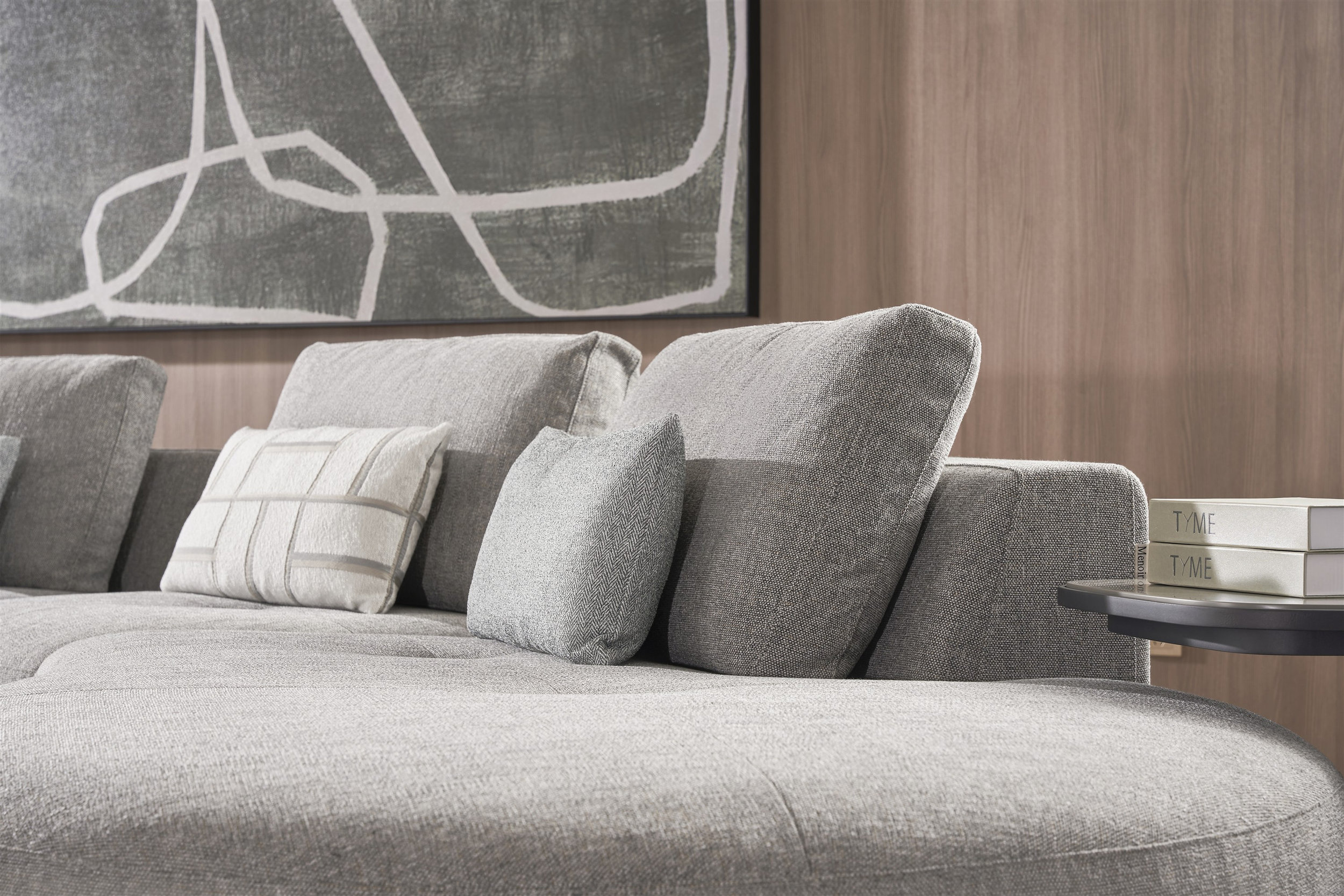S389 Curved Fabric Sectional with Right Facing Chaise
