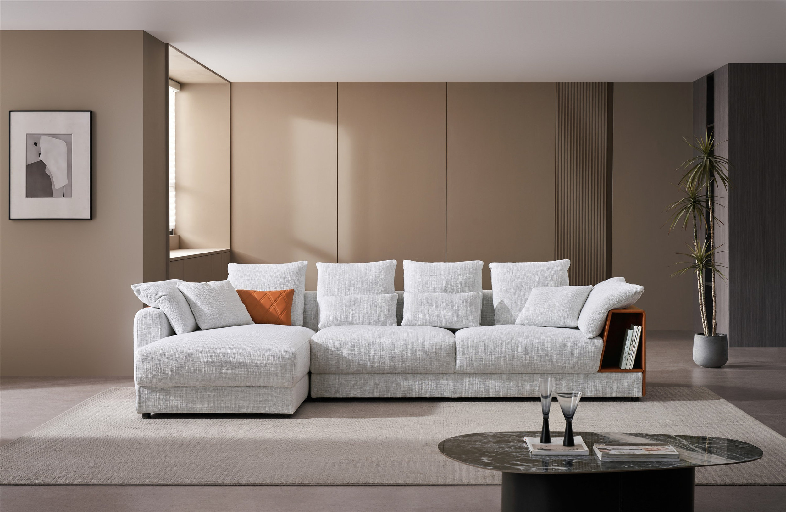 S390 Fabric Sectional Sofa with Left Facing Chaise & Storage Arm