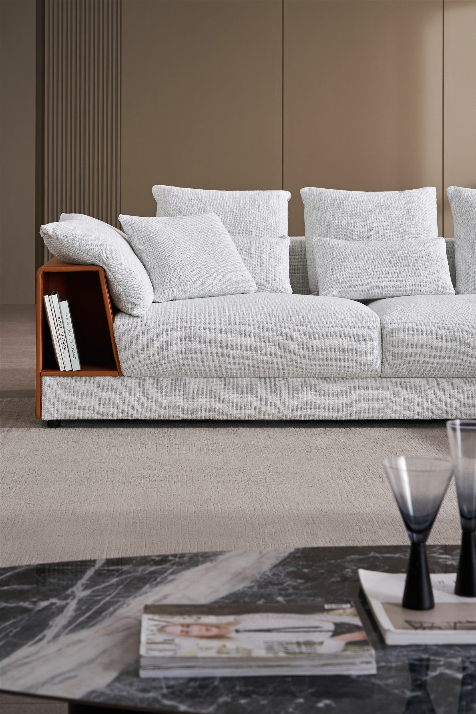 S390 Fabric Sectional Sofa with Right Facing Chaise & Storage Arm